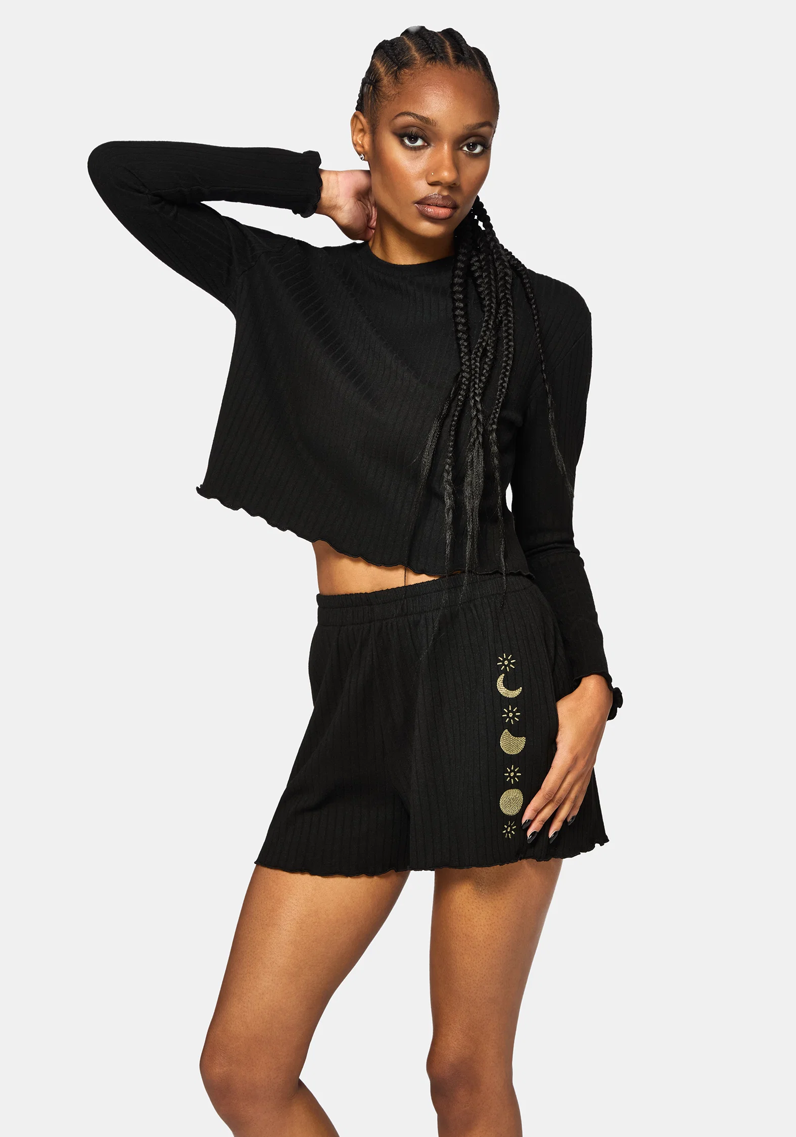 Griffinfly Embroidered Lettuce Hem Pyjama Short - Image 7