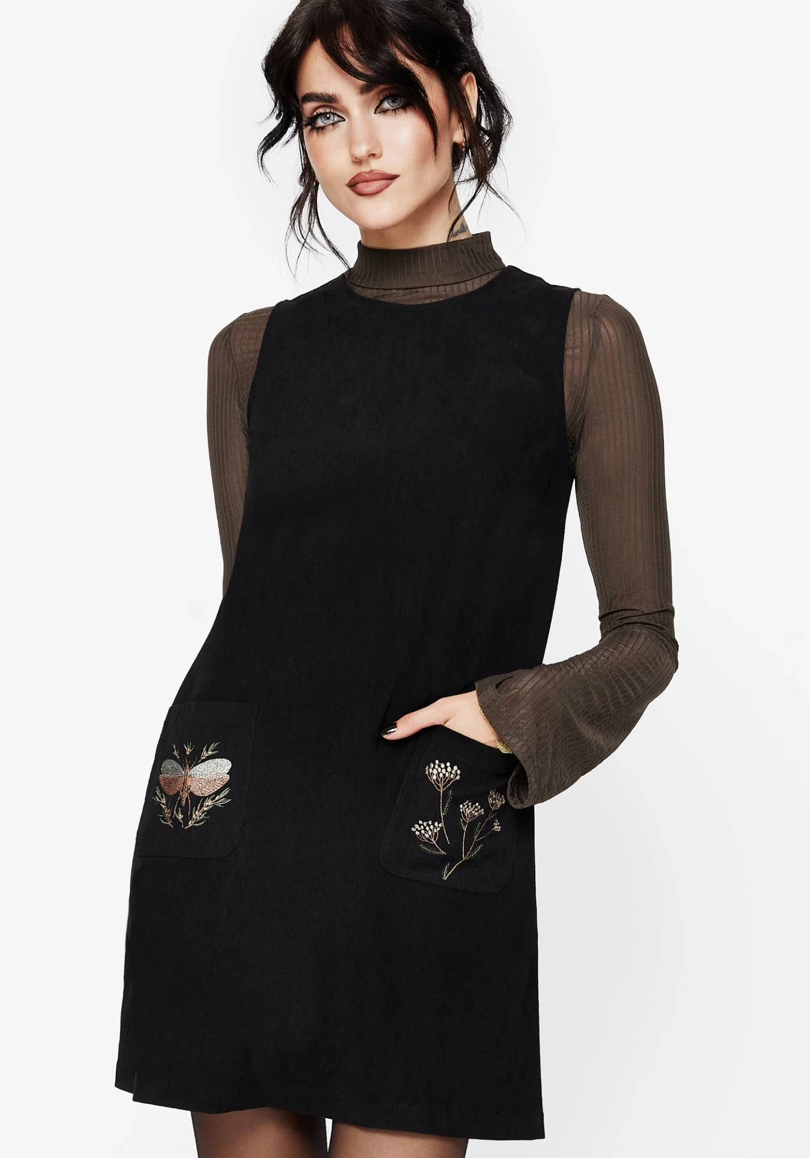 Griffinfly Embroidered Pocket Cord Mini Dress - Image 4