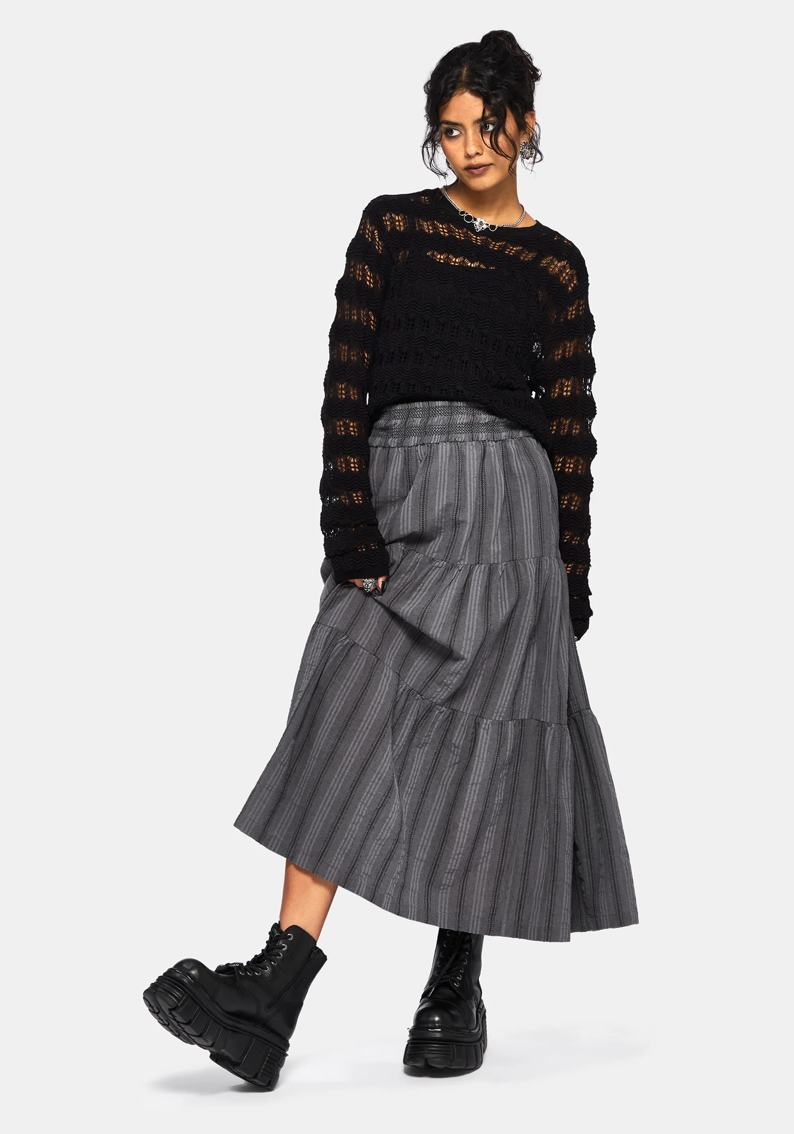 Grove Cotton Stripe Tiered Midaxi Skirt - Image 4