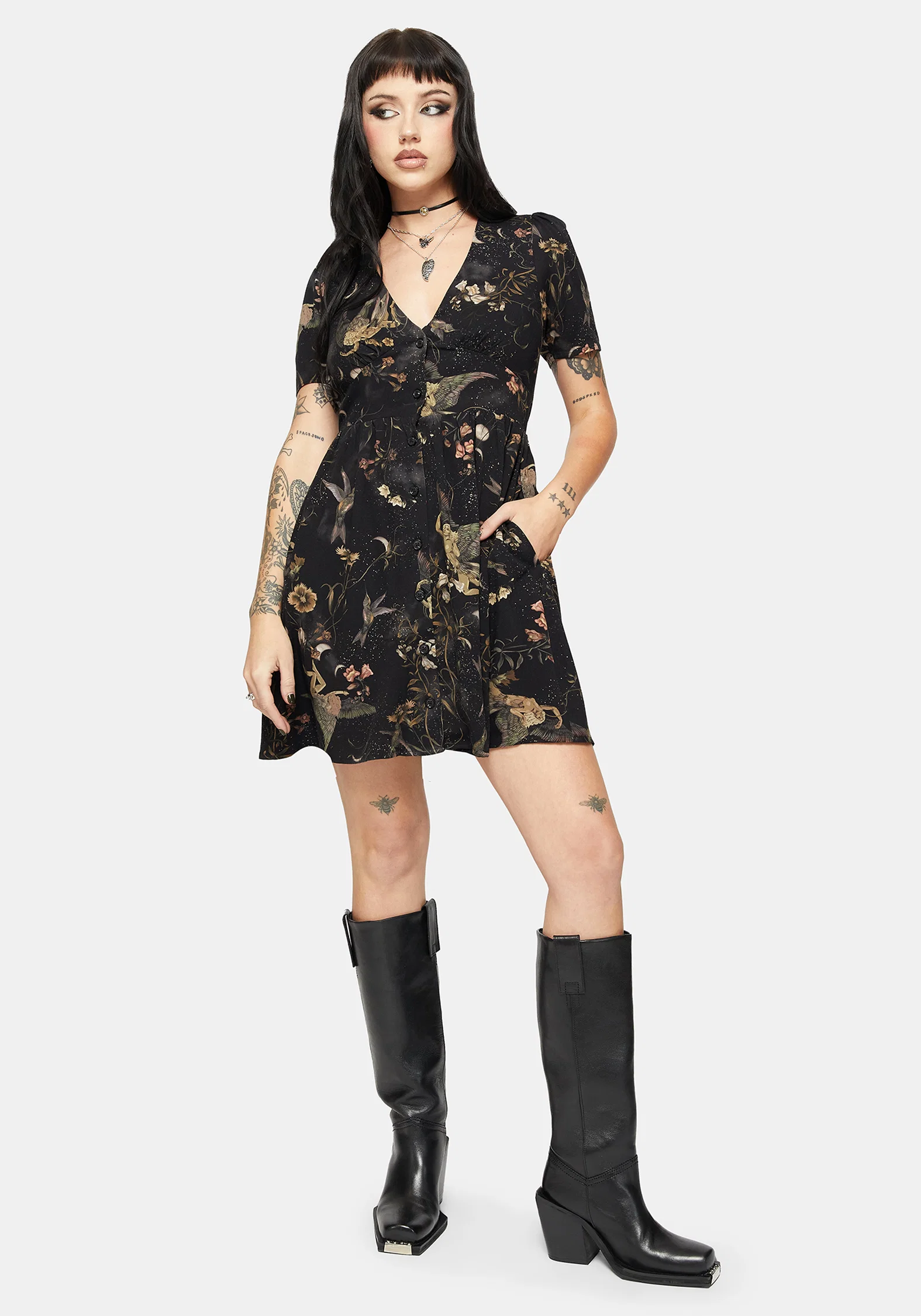 Harpyiai Print Button Up Mini Dress - Image 5