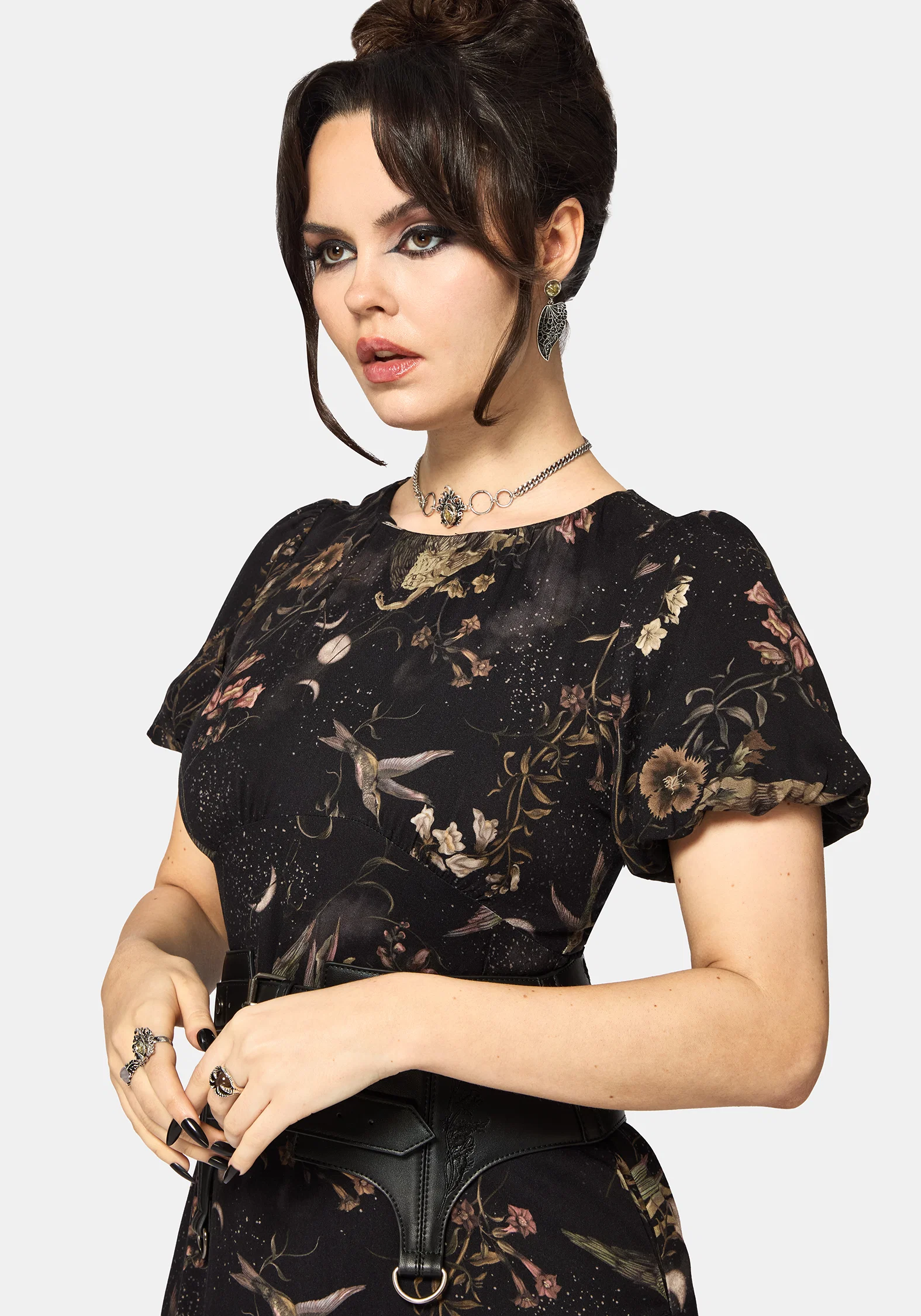 Harpyiai Print Puff Sleeve Midi Dress - Image 2
