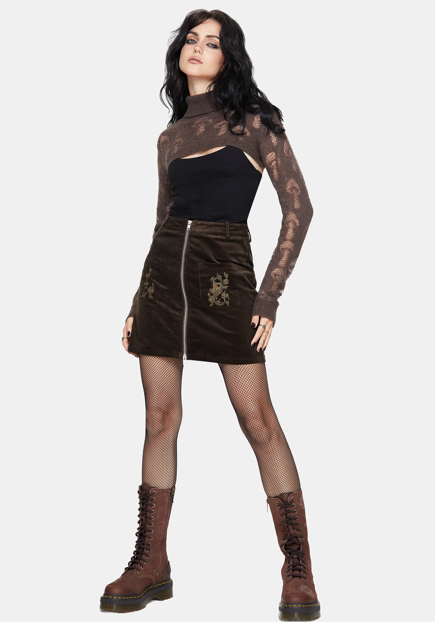 Harriet Mushroom Jacquard Extreme Crop Jumper - Taupe - Image 5
