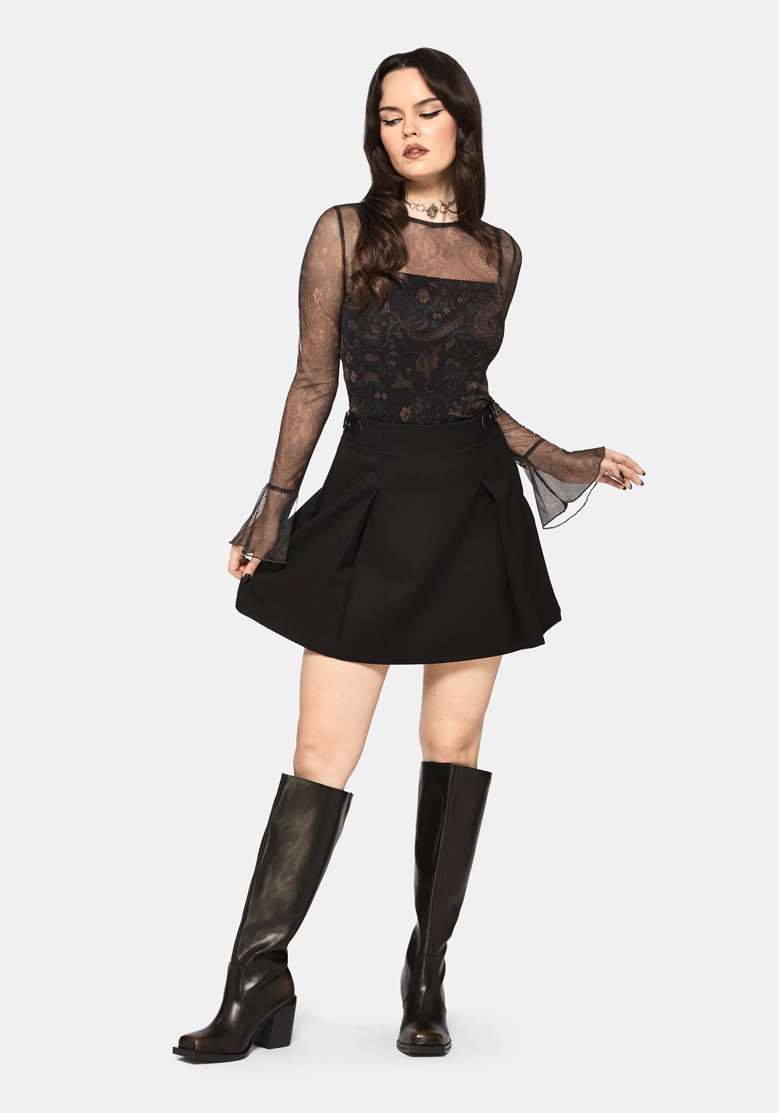 Haunt Fluted Long Sleeved Mesh Print Top - Image 7