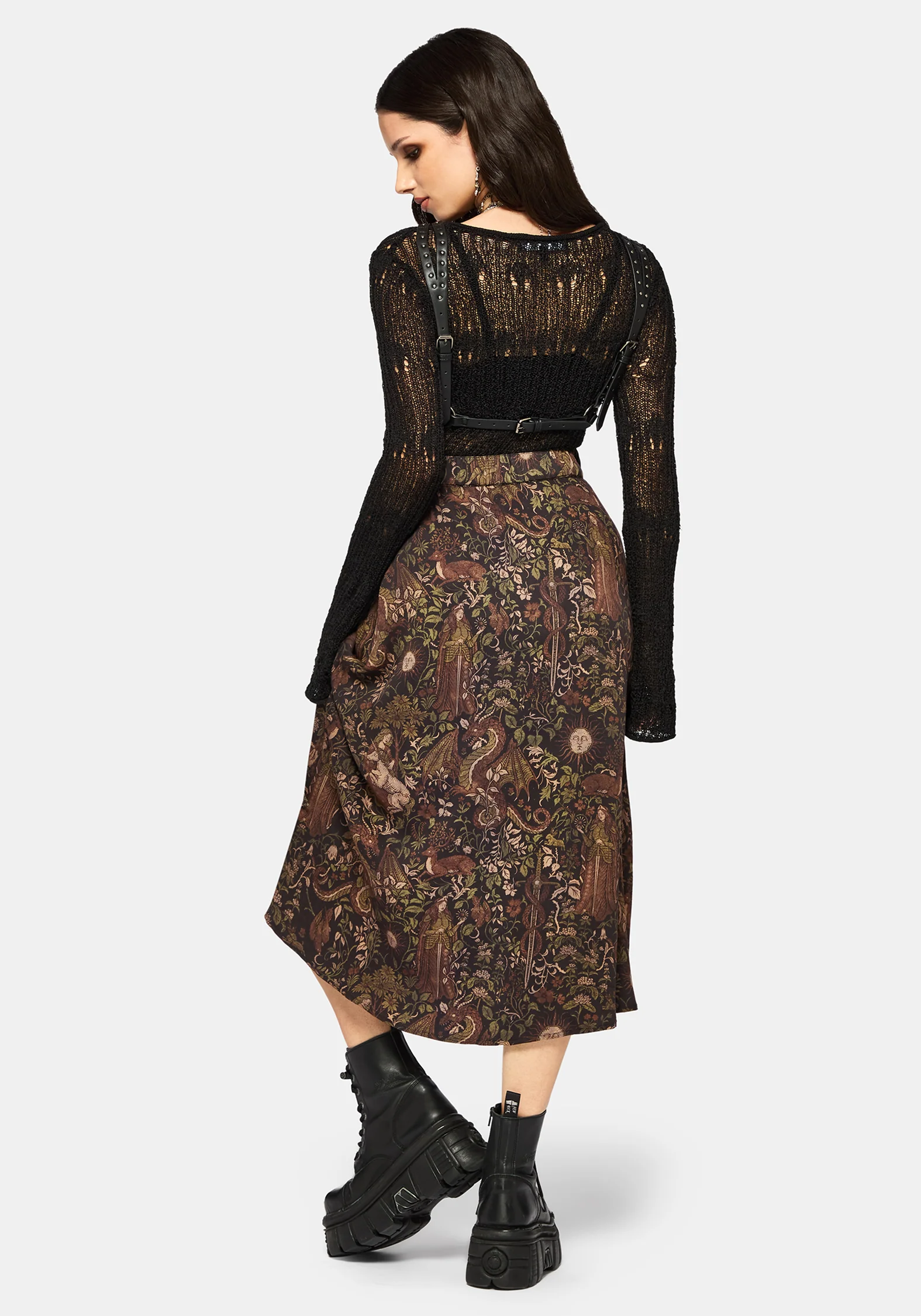 Haunt Medieval Print Buckle Midi Skirt - Image 3