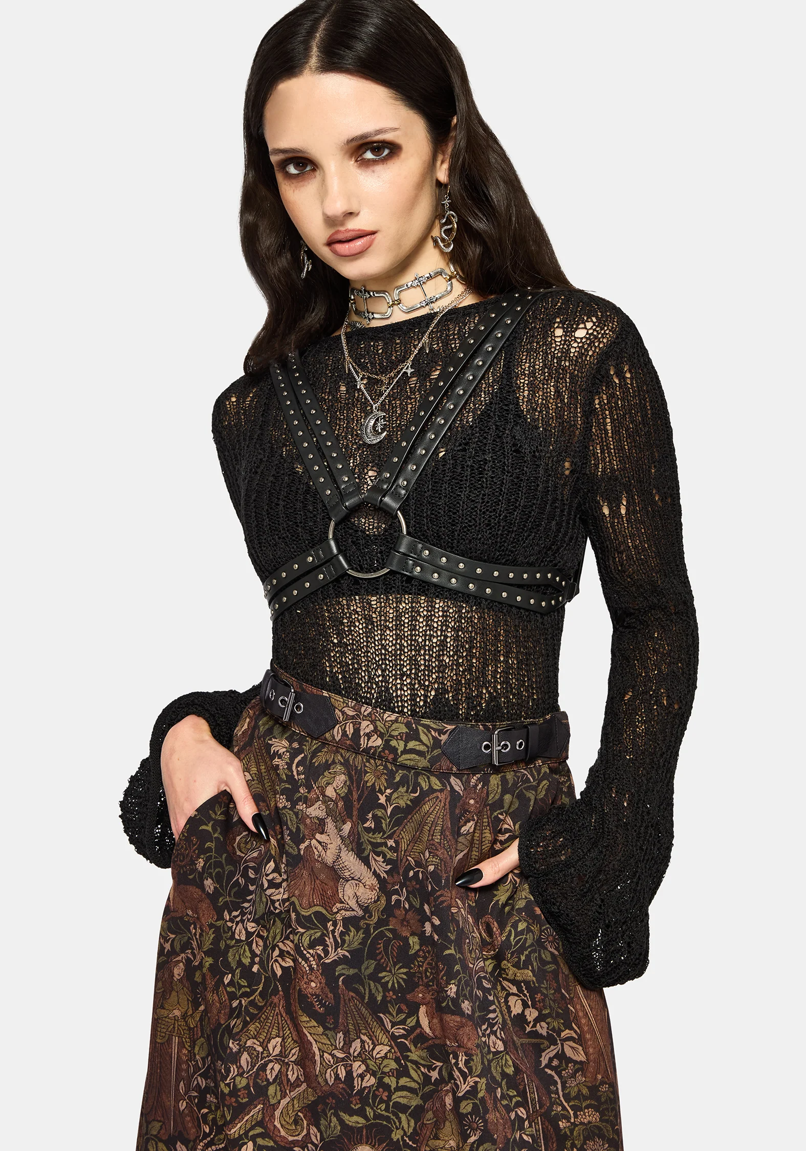 Haunt Medieval Print Buckle Midi Skirt - Image 5