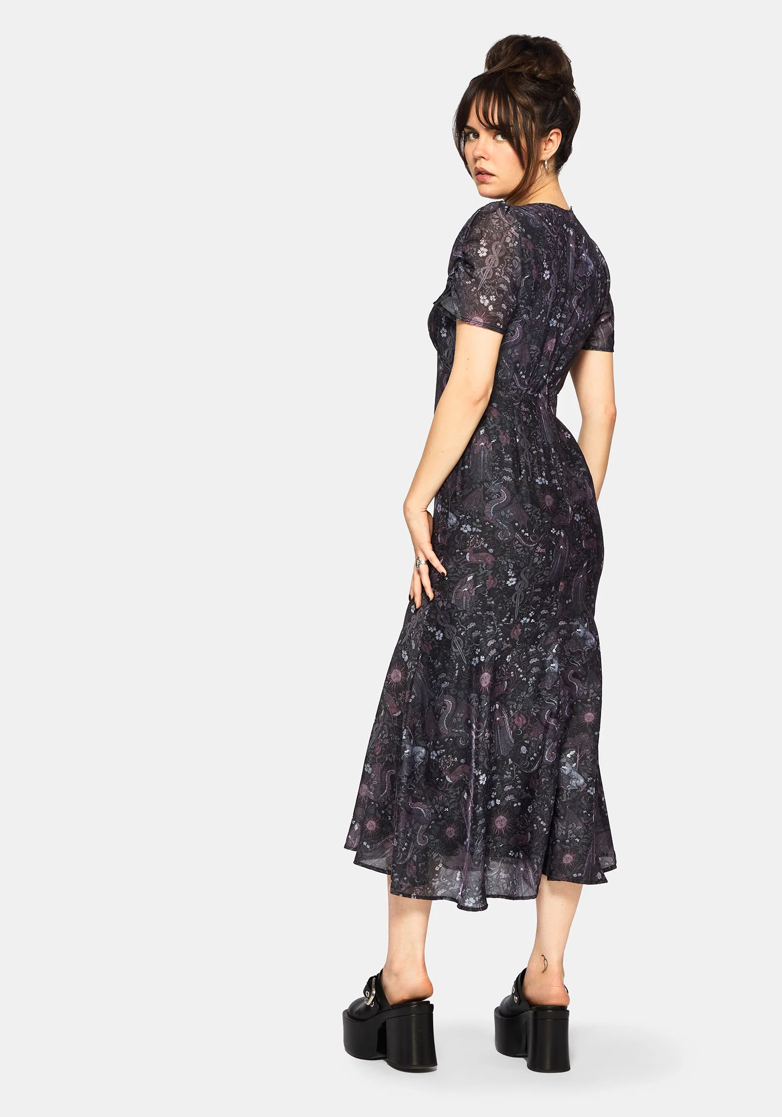 Haunt Medieval Print Chiffon Maxi Dress - Image 3