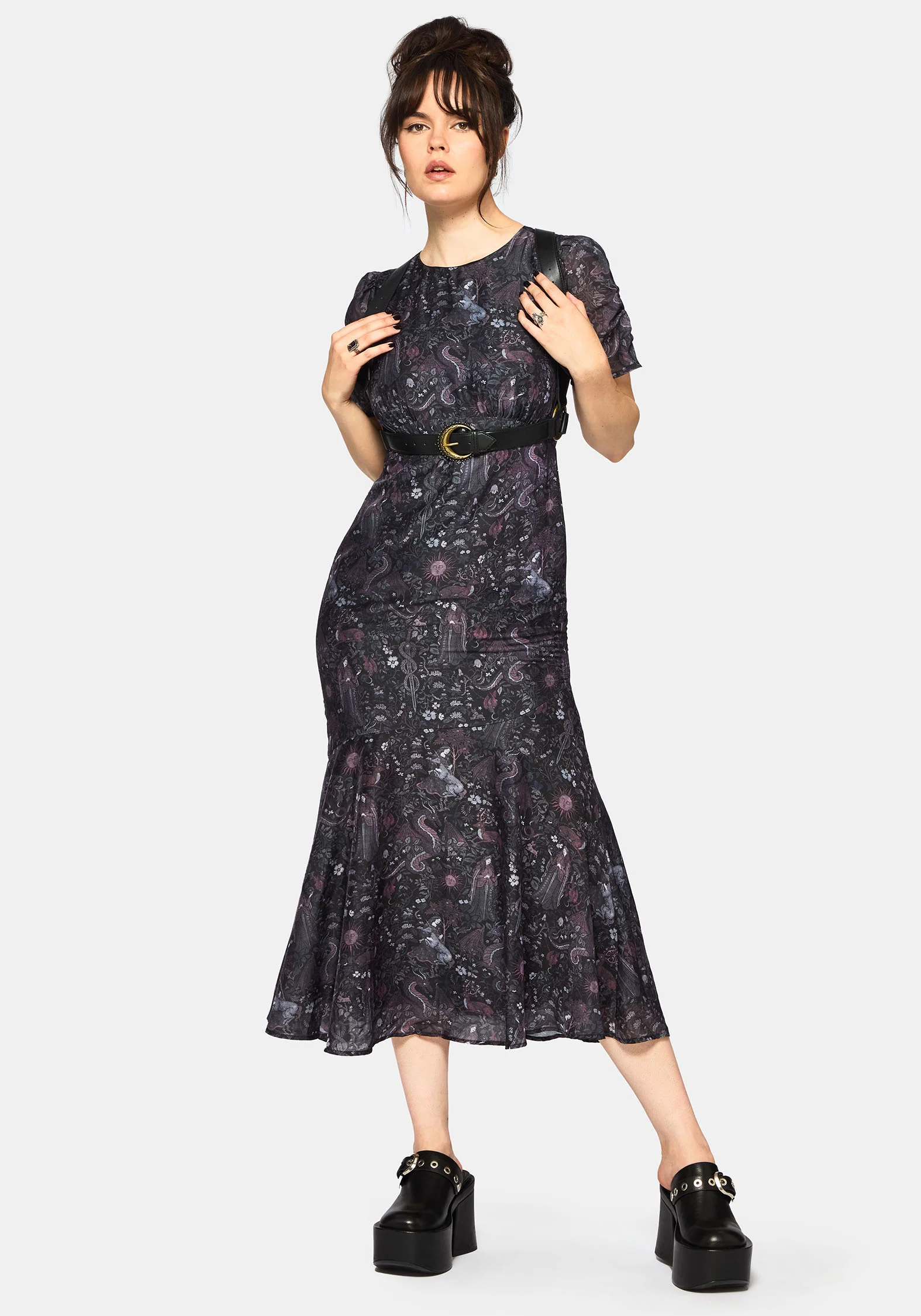 Haunt Medieval Print Chiffon Maxi Dress - Image 5