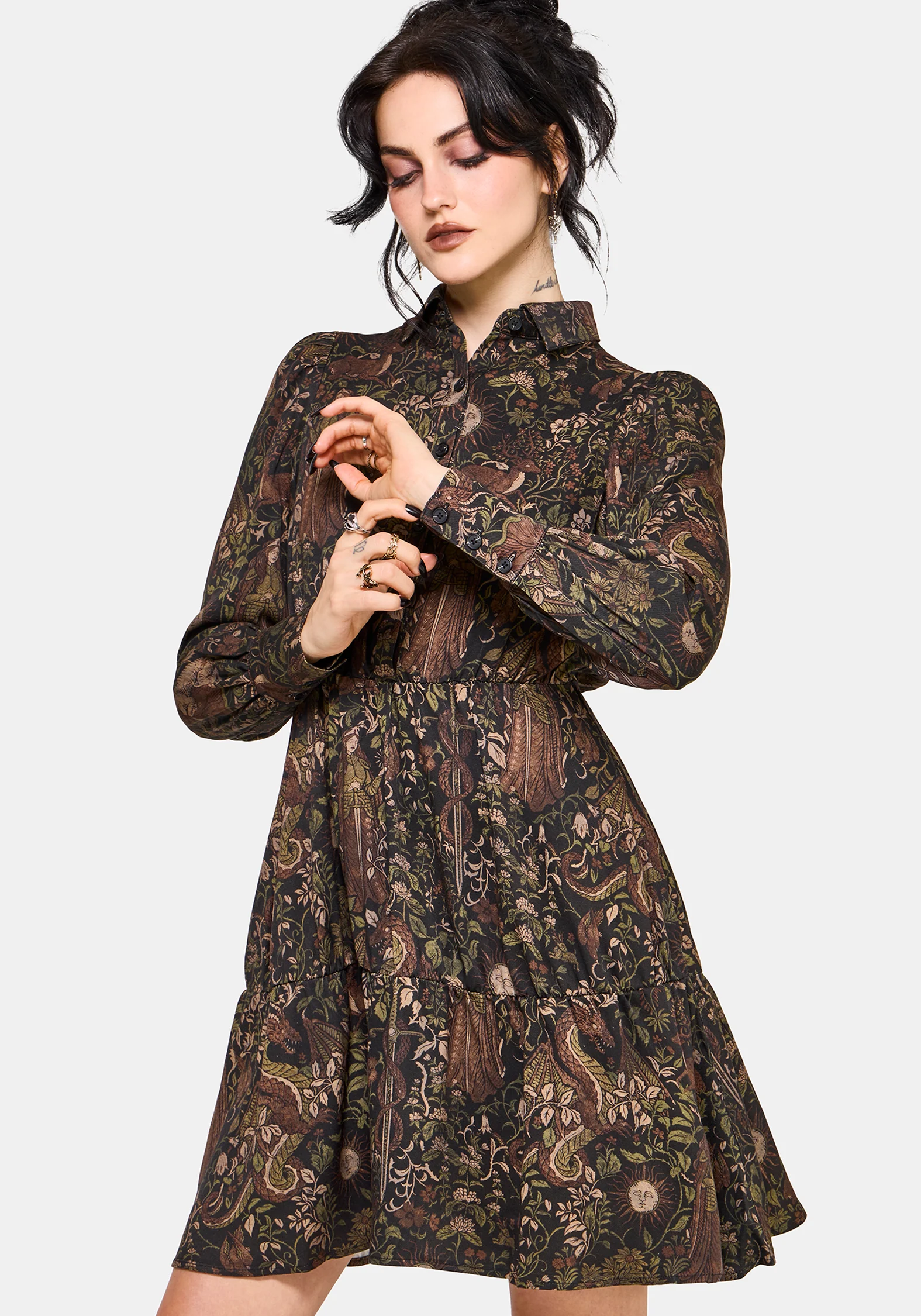 Haunt Medieval Print Mini Shirt Dress - Image 5