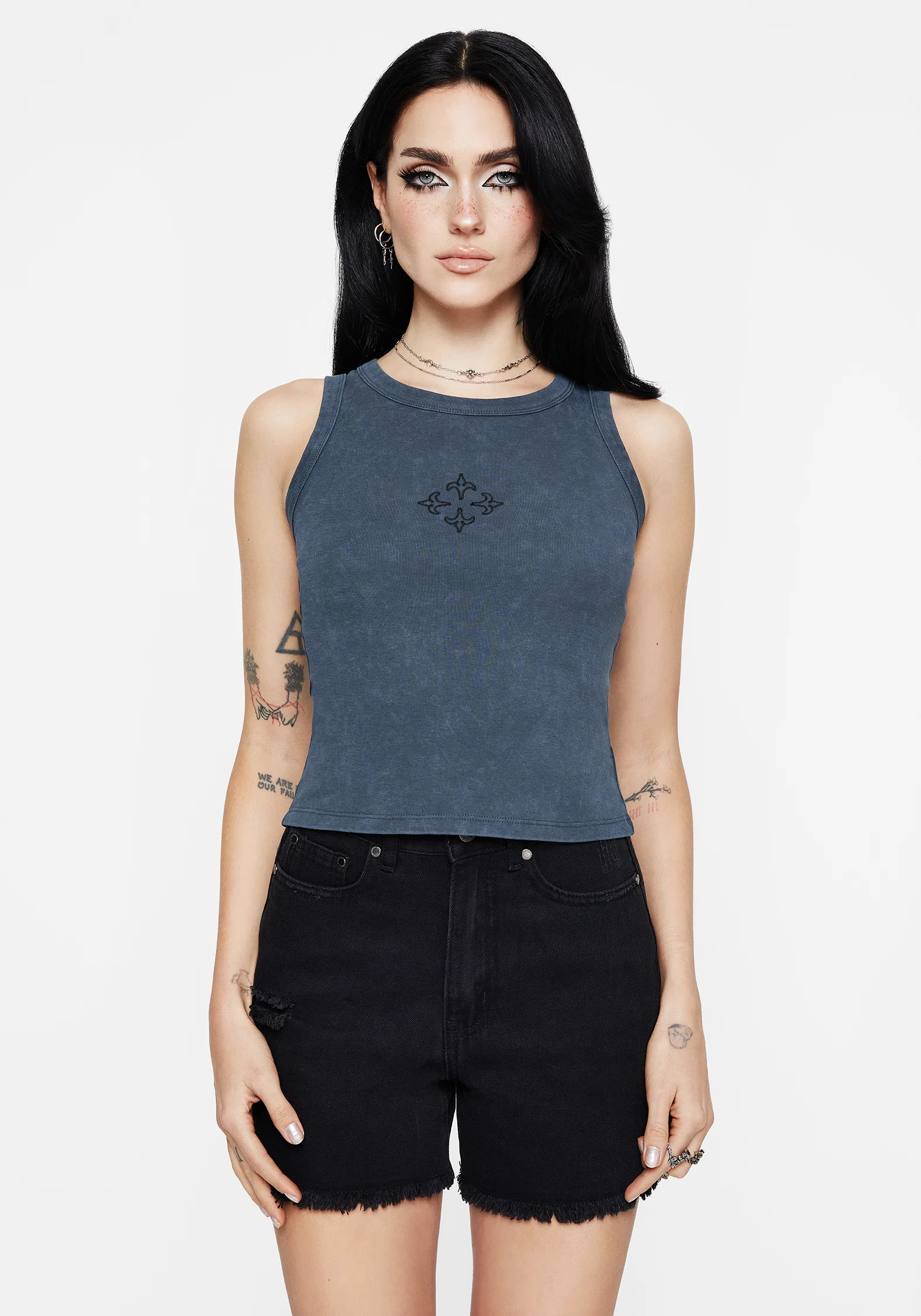 Haven Cross Embroidered Ribbed Cotton Tank Top - Image 5