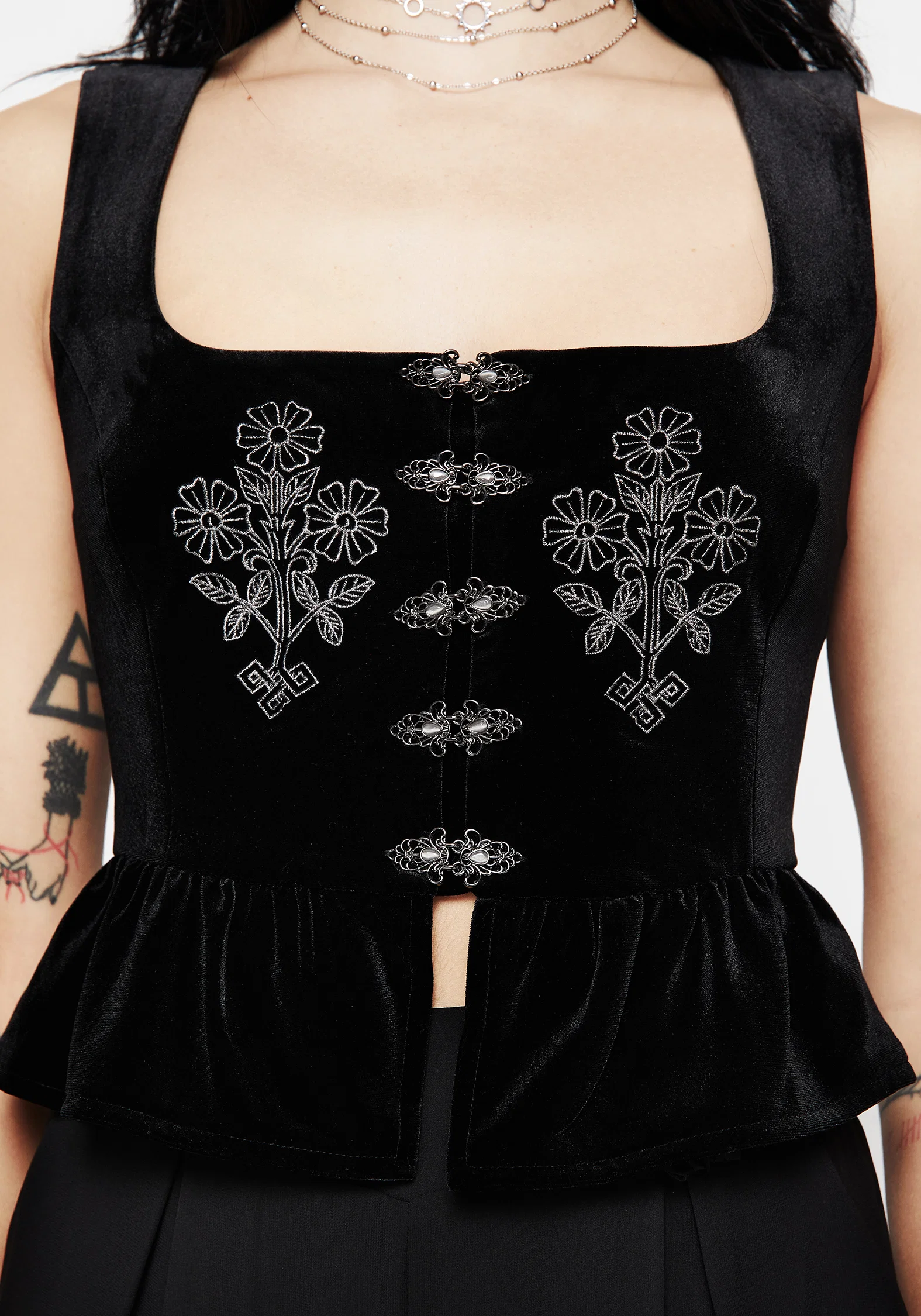 Hellebore Floral Embroidered Waistcoat Top - Image 2