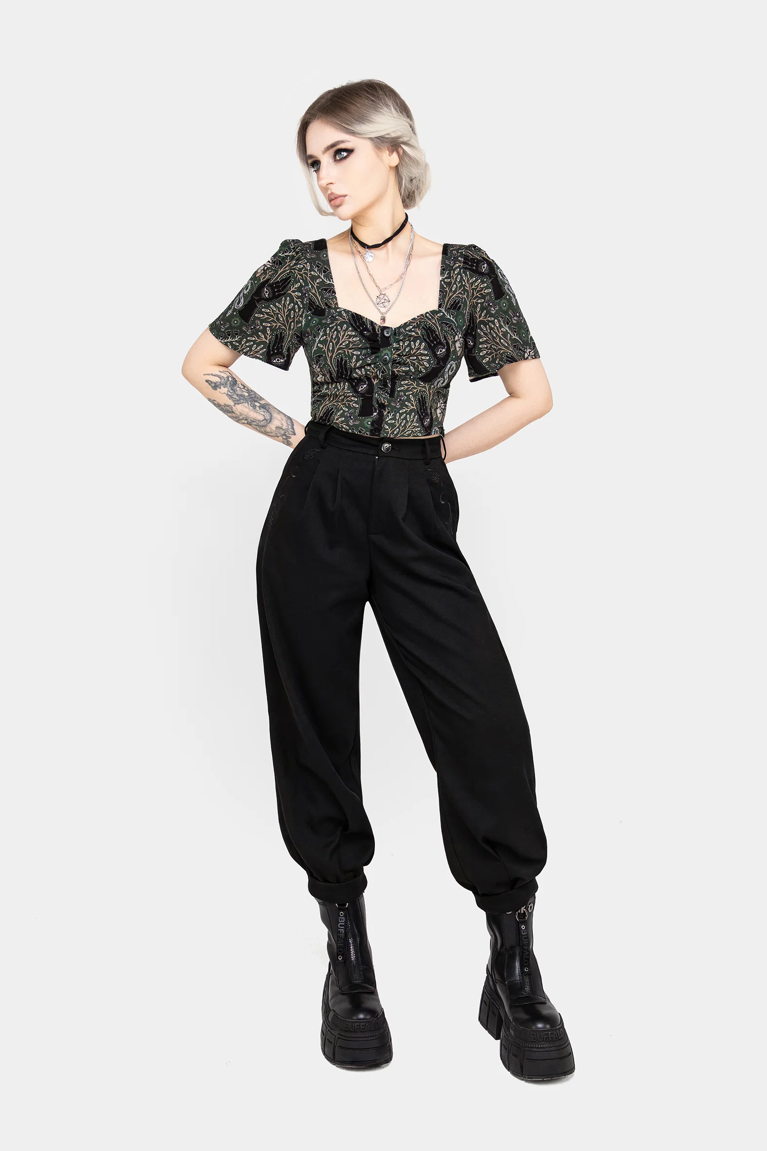 Hemlock Button Up Crop Top - Green - Image 4