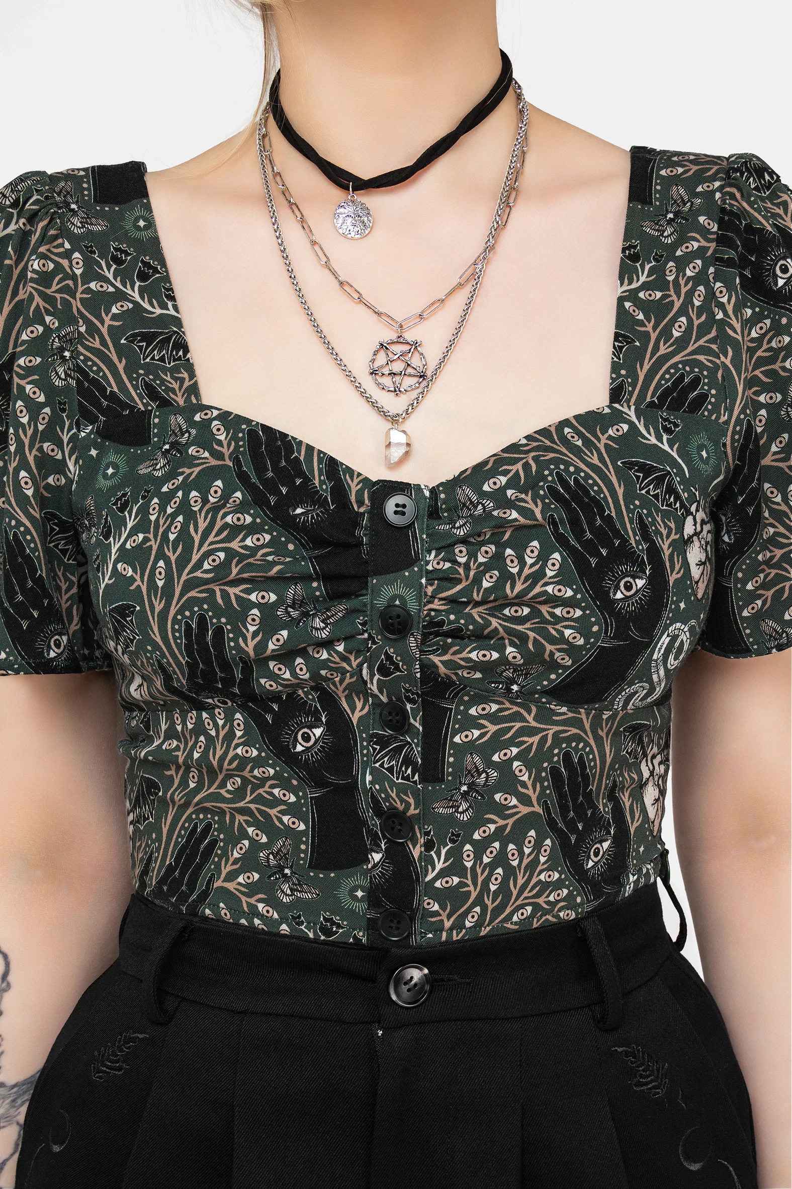 Hemlock Button Up Crop Top - Green - Image 6