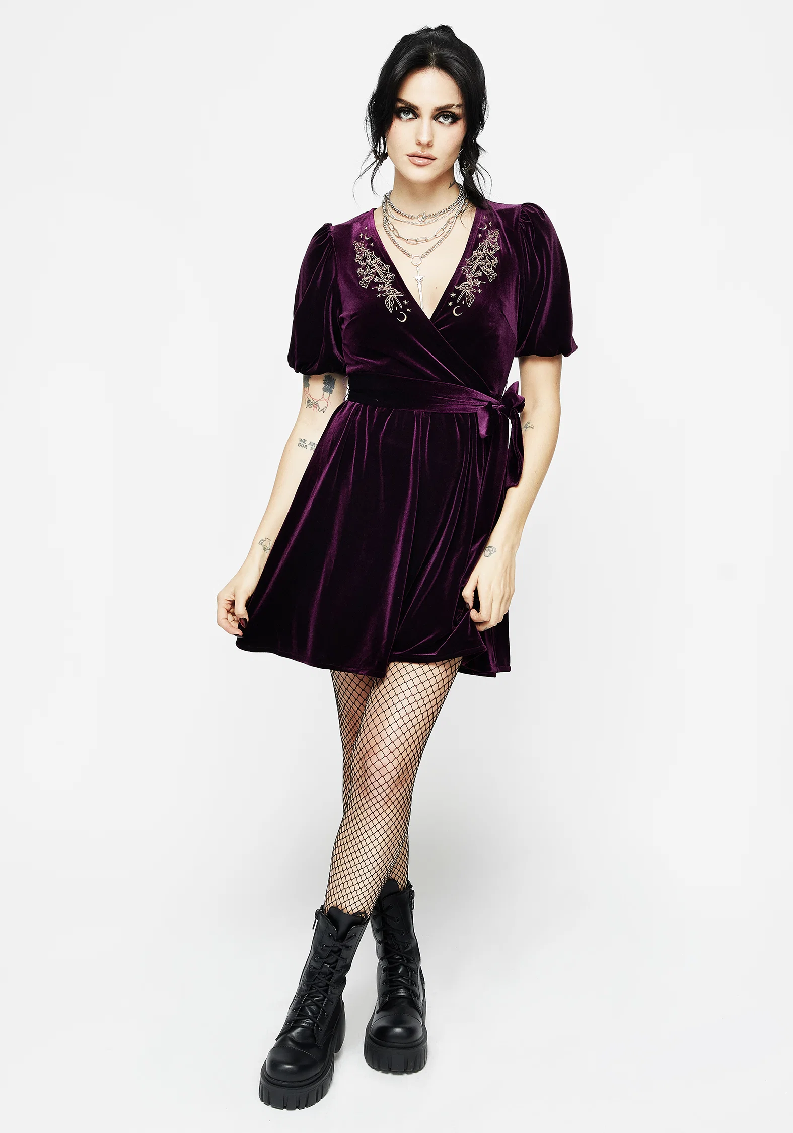 Hera Embroidered Mini Wrap Dress - Image 5