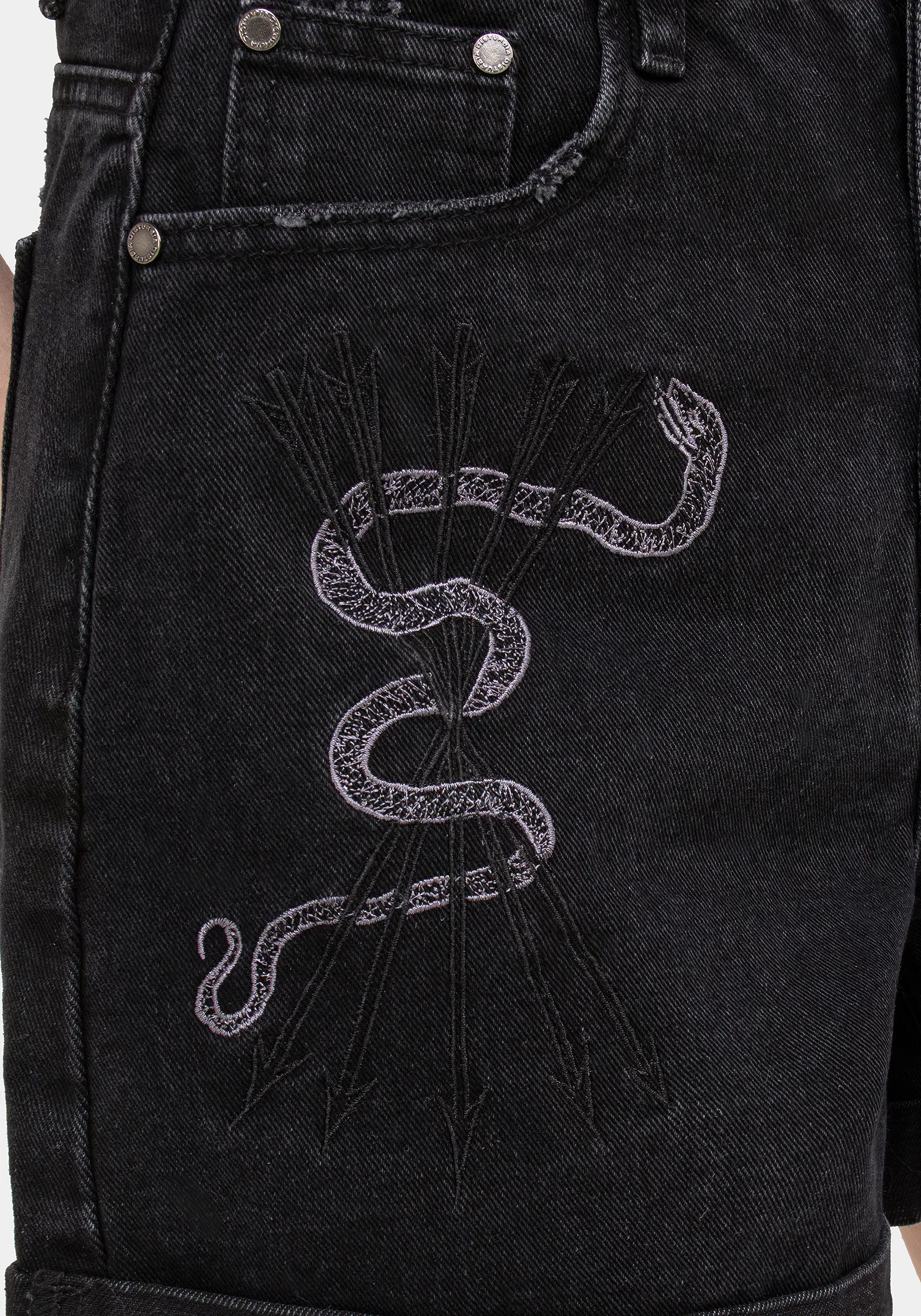 Heroica Embroidered Denim Mom Shorts - Image 2