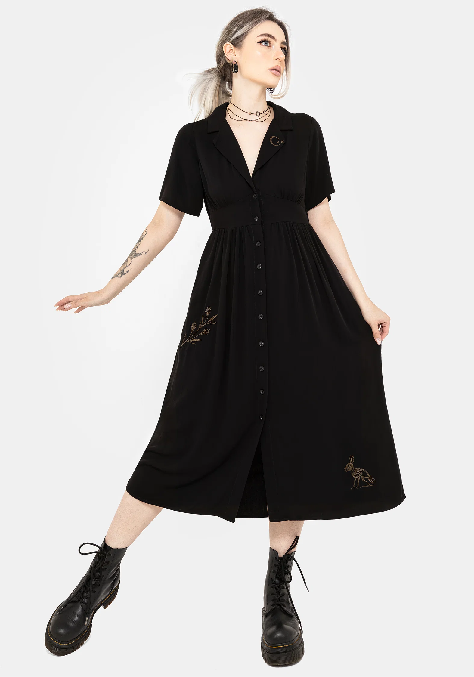 Hester Embroidered Button Up Midi Shirt Dress - Image 4