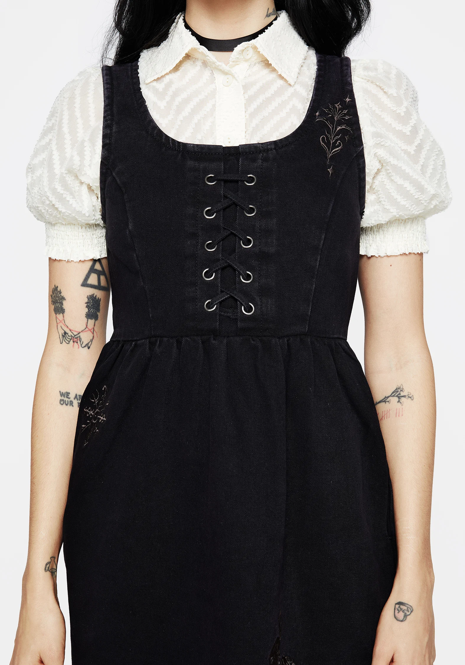 Hester Embroidered Lace Up Corset Mini Dress - Image 2