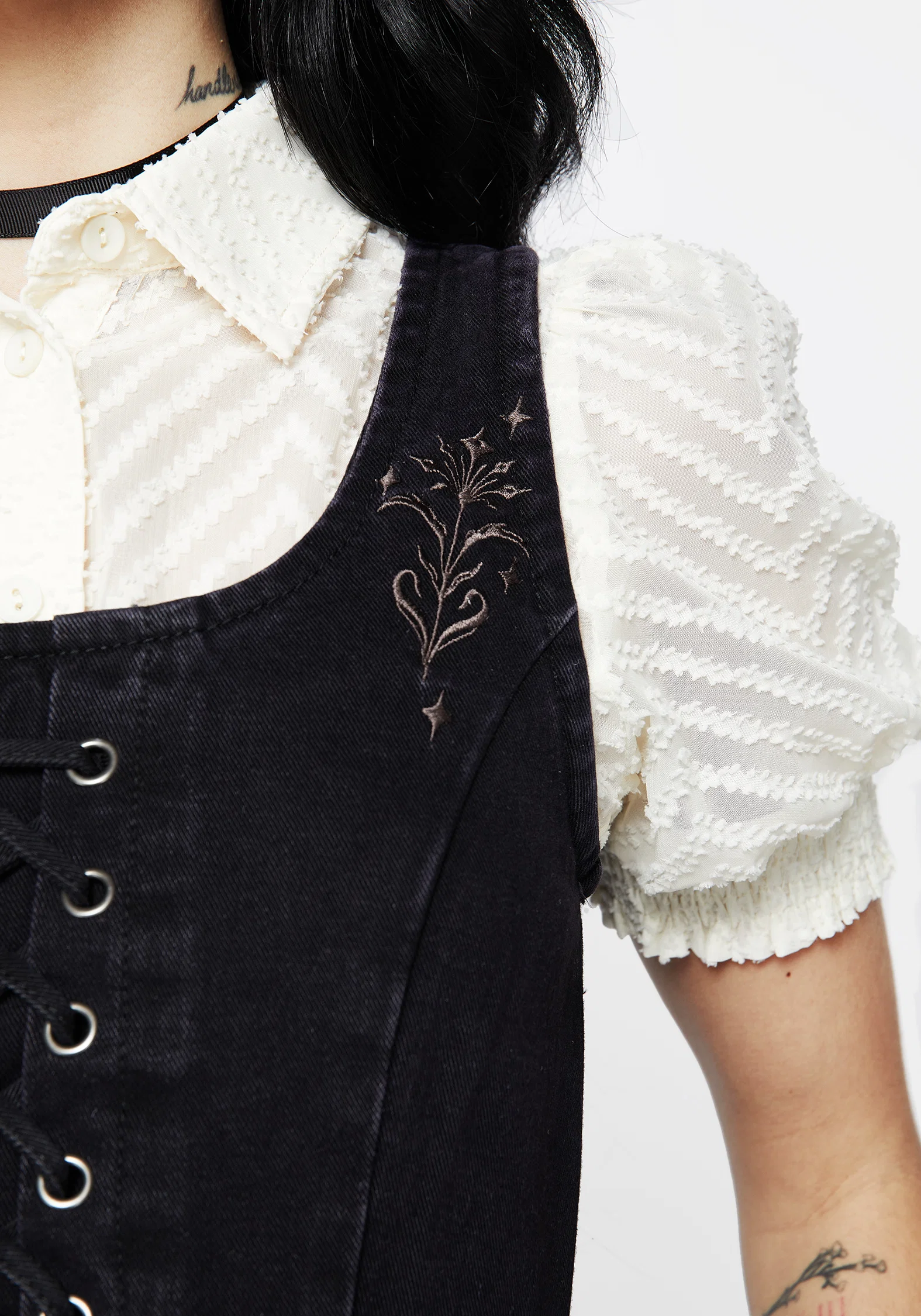 Hester Embroidered Lace Up Corset Mini Dress - Image 7
