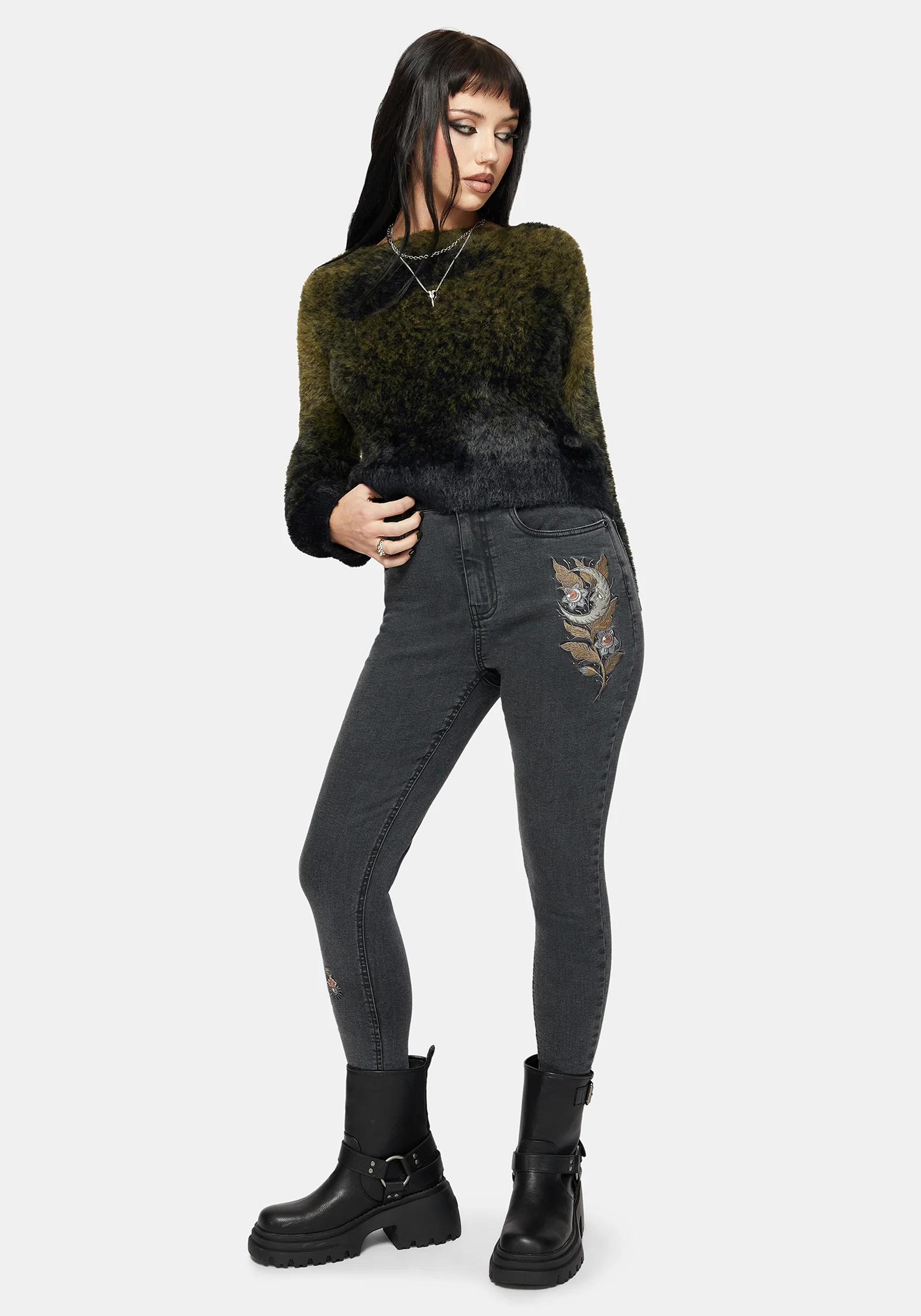 Hexborn Baba Yaga Embroidered Denim Skinny Jean - Image 4