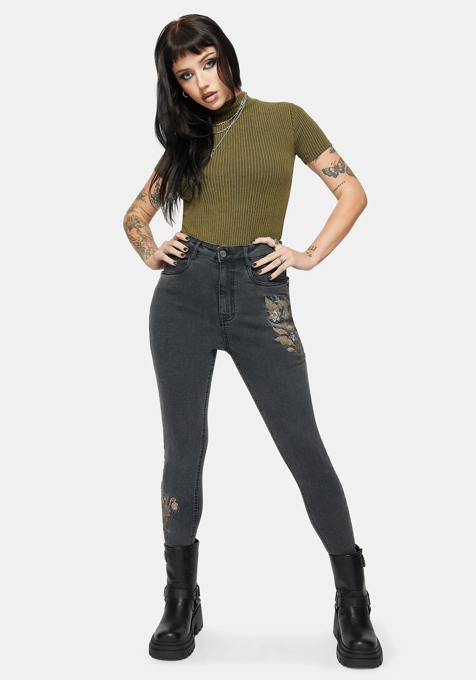 Hexborn Baba Yaga Embroidered Denim Skinny Jean - Image 5