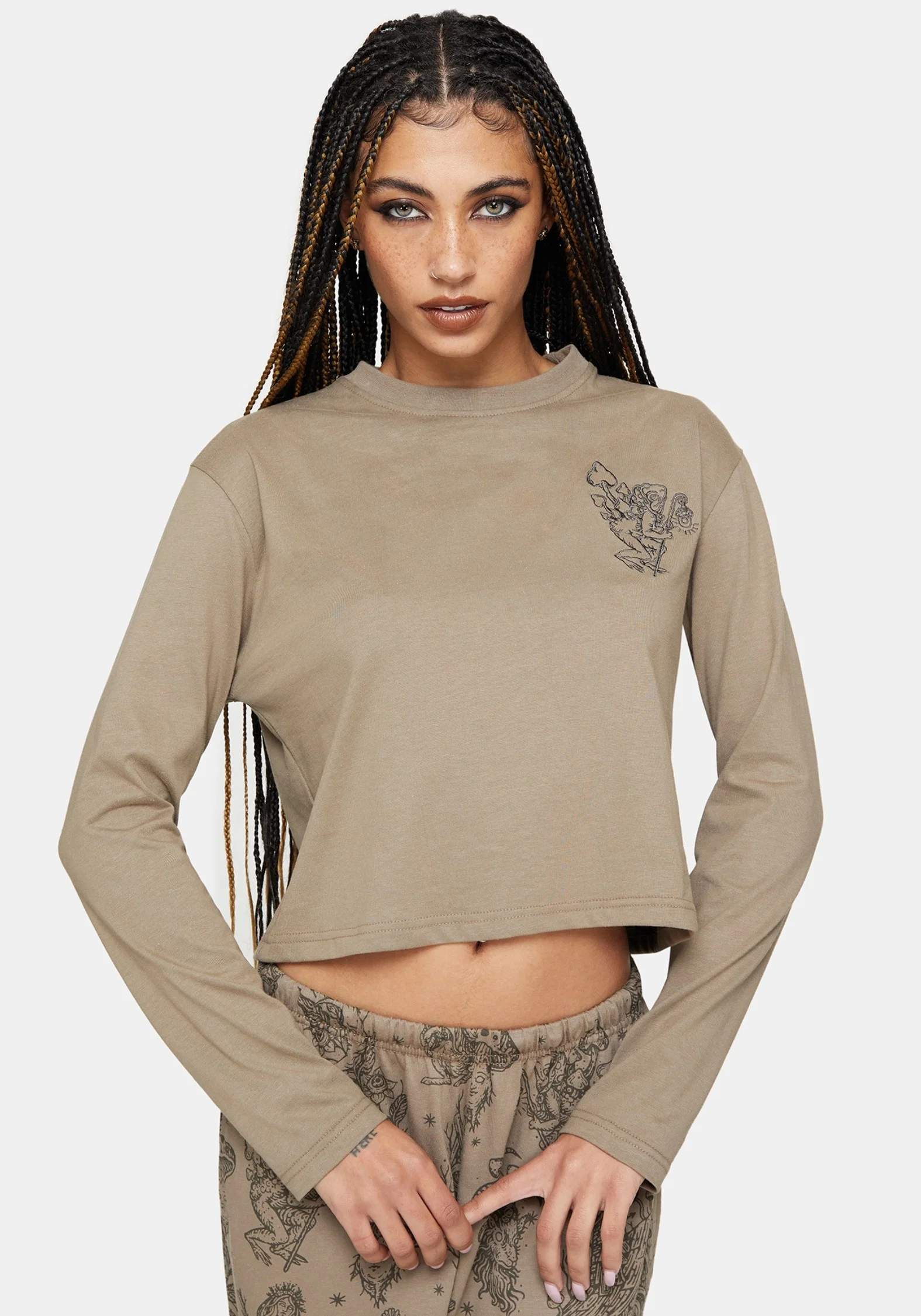 Hexborn Baba Yaga Embroidered Long Sleeve Pyjama Tee - Image 6