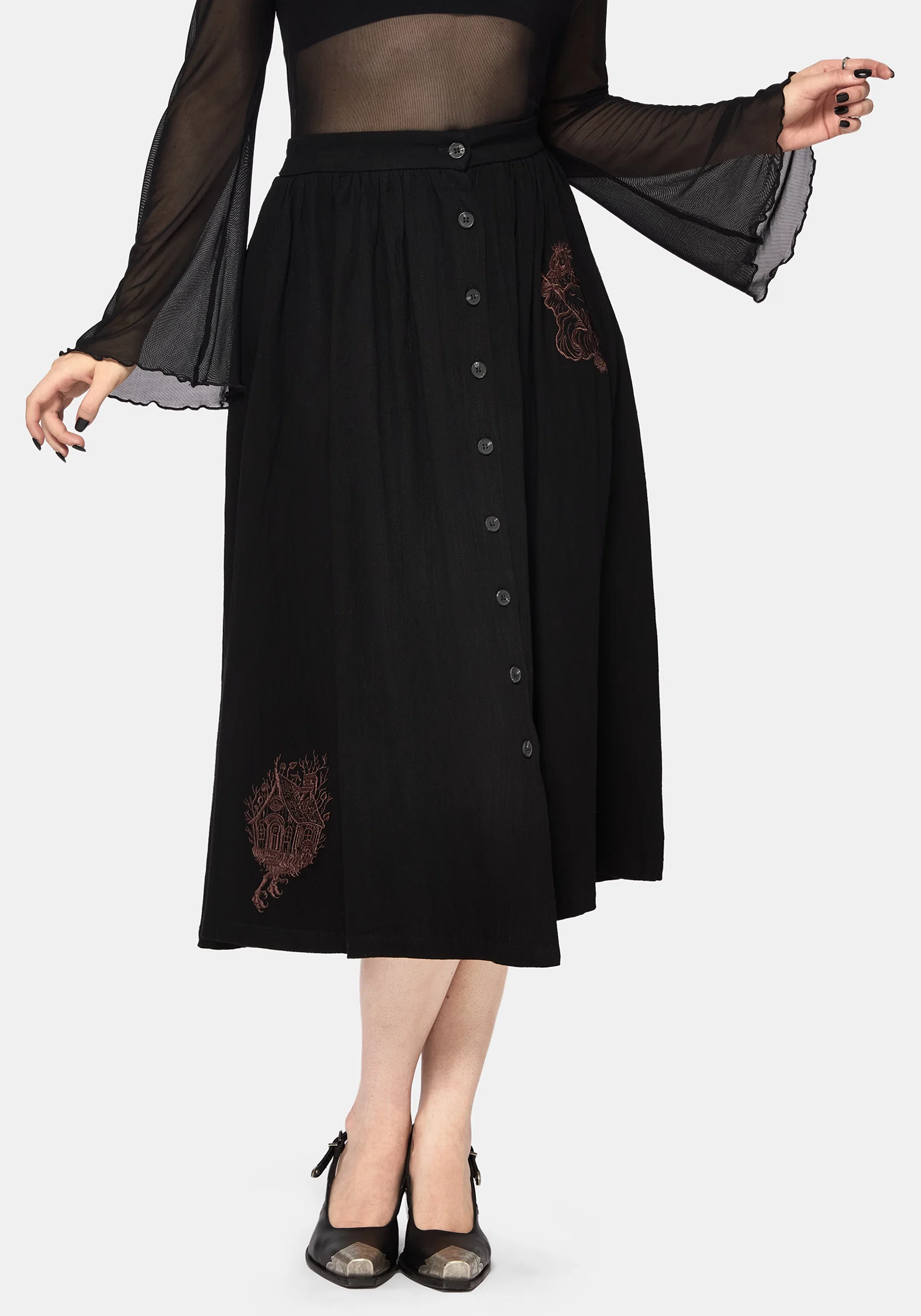 Hexborn Baba Yaga Embroidered Midi Skirt - Image 6