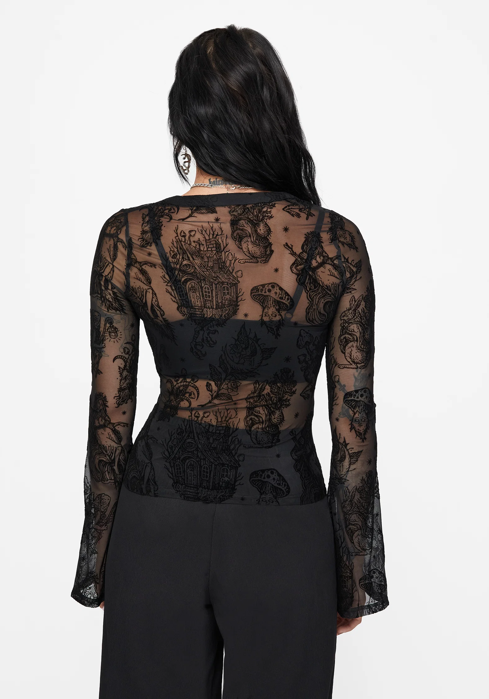 Hexborn Baba Yaga Flocked Button Down Mesh Top - Image 3