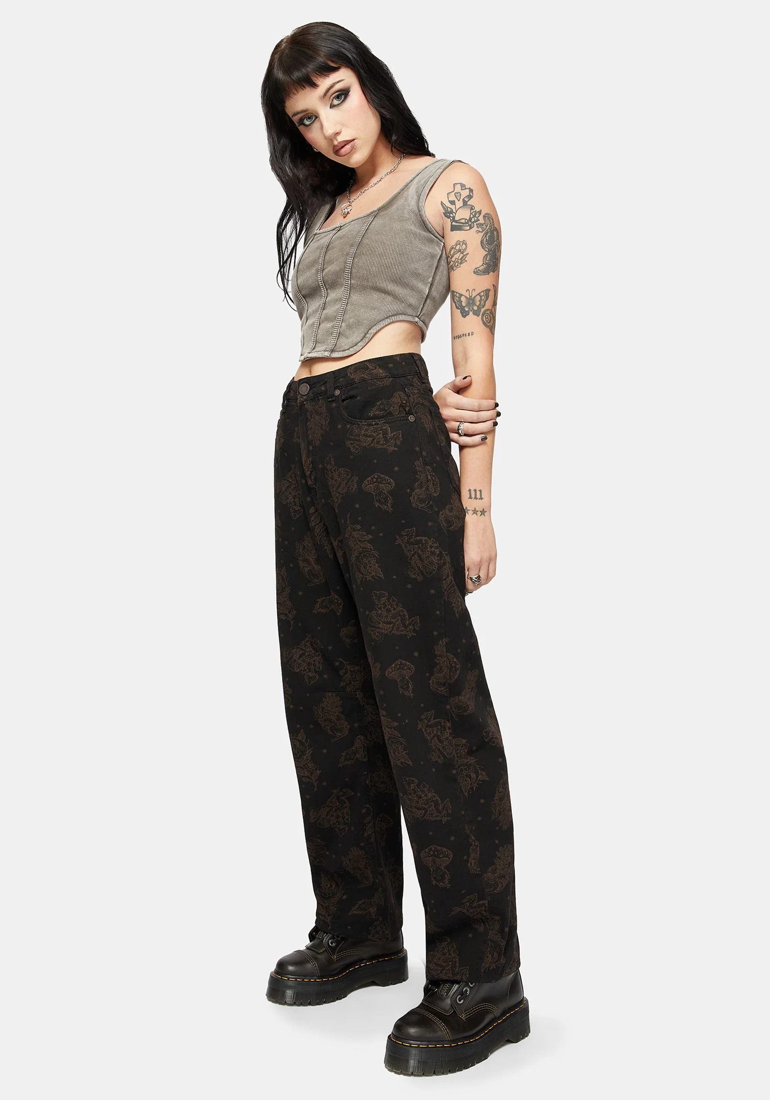 Hexborn Baba Yaga Printed Barrel Leg Denim Jean - Image 4