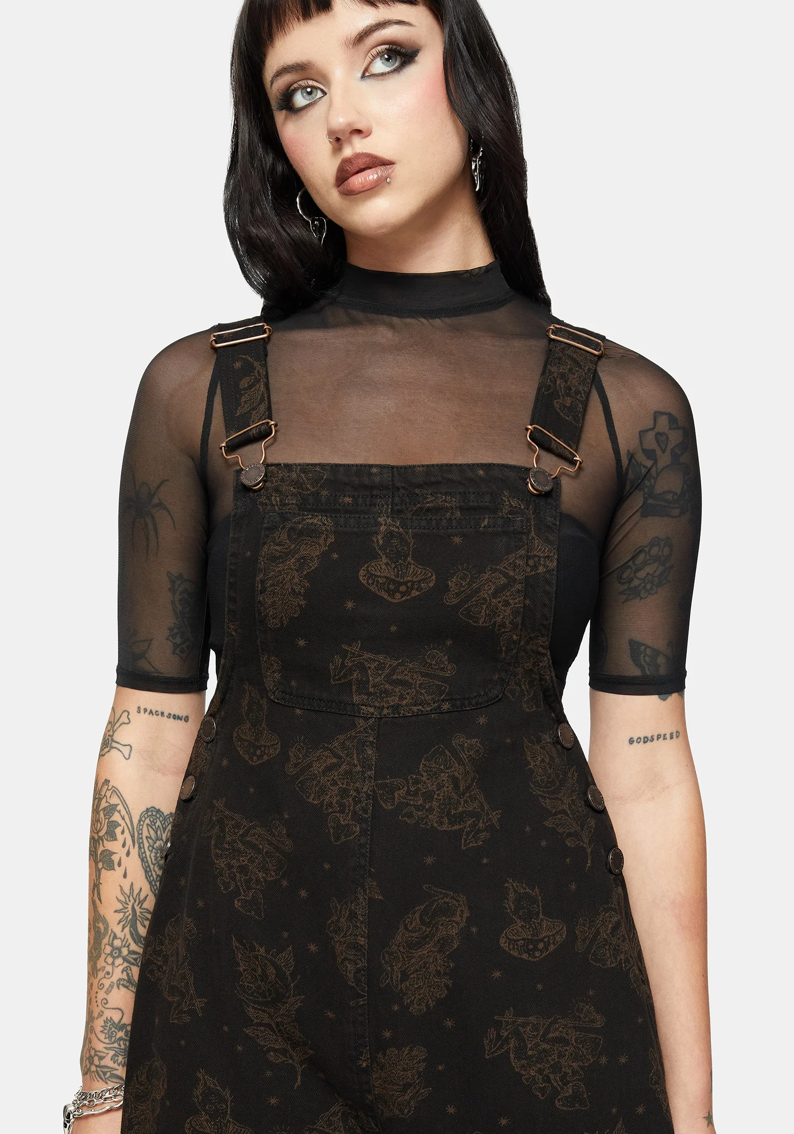 Hexborn Baba Yaga Printed Denim Dungarees - Image 2
