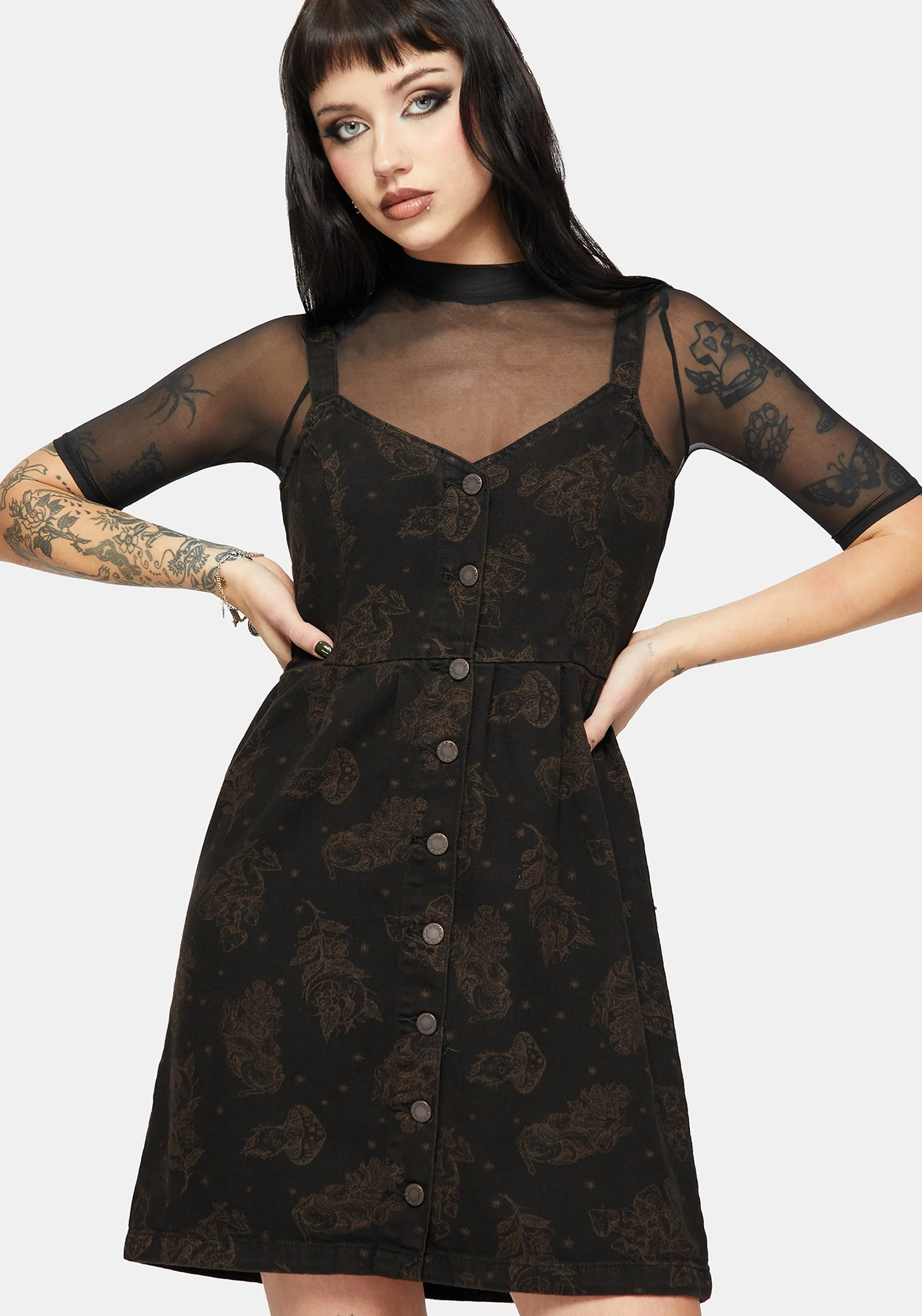 Hexborn Baba Yaga Printed Denim Mini Dress - Image 4