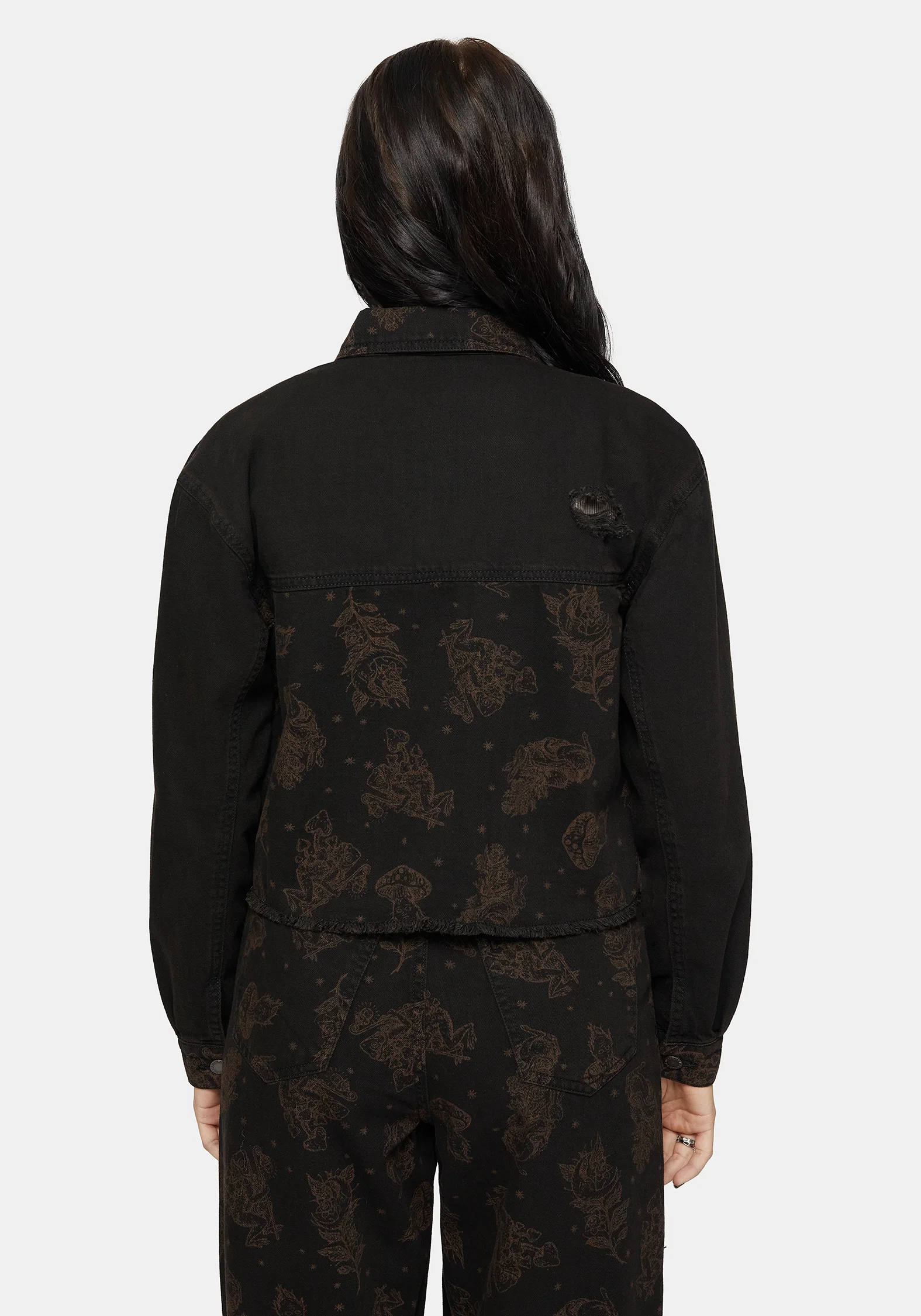 Hexborn Baba Yaga Printed Spliced Denim Jacket - Image 3