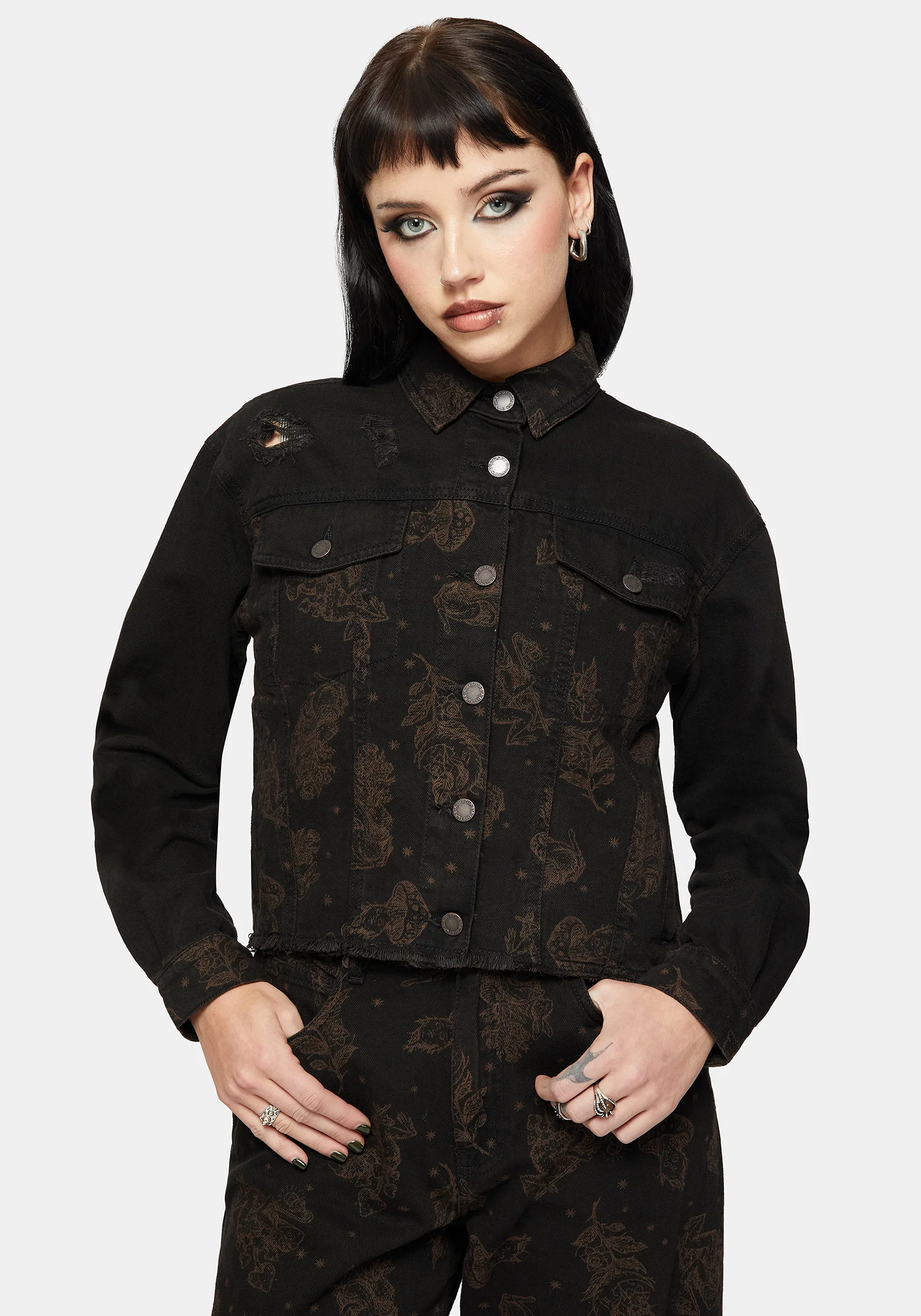Hexborn Baba Yaga Printed Spliced Denim Jacket - Image 5