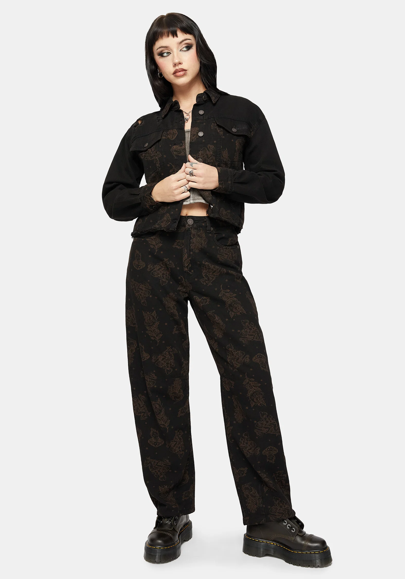Hexborn Baba Yaga Printed Spliced Denim Jacket - Image 6