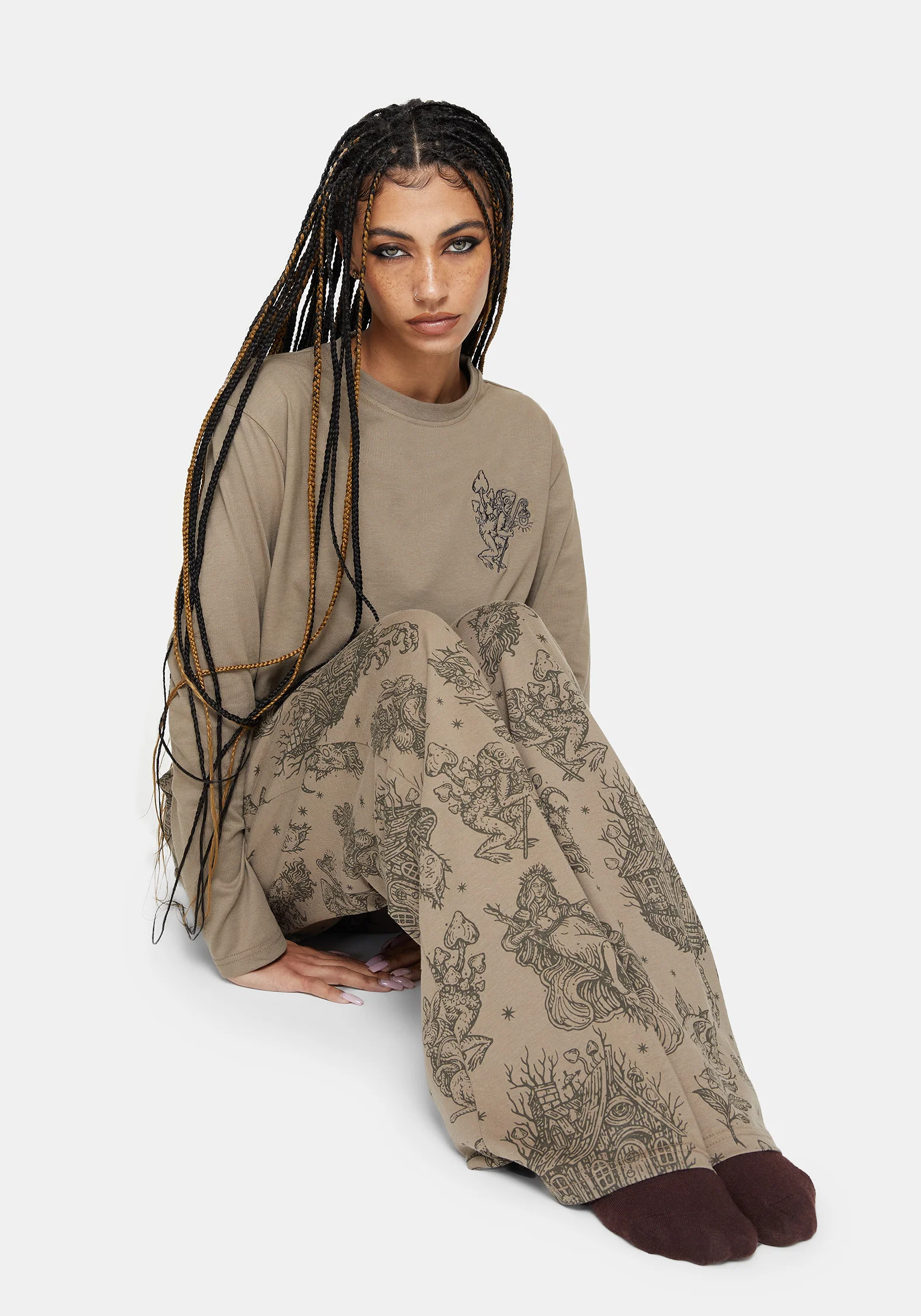 Hexborn Baba Yaga Printed Wide Leg Pyjama Bottoms - Image 6