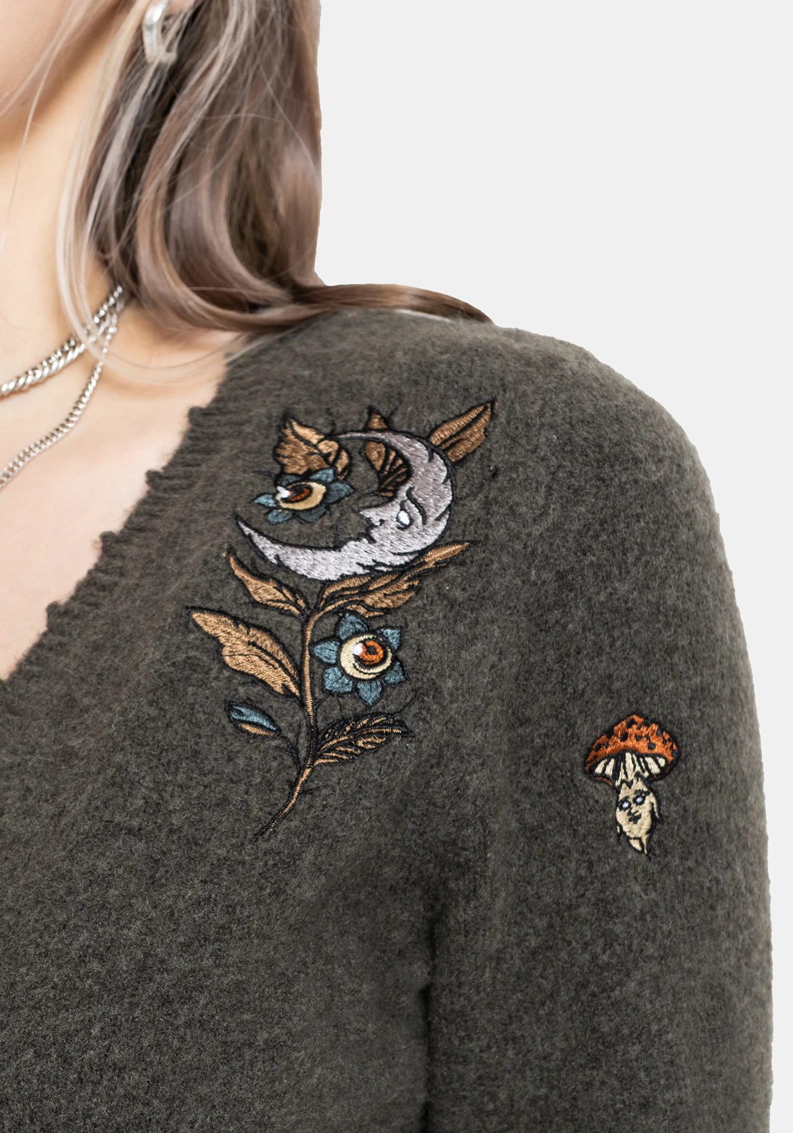 Hexborn Baba Yaga V Neck Embroidered Knit Cardigan - Image 2