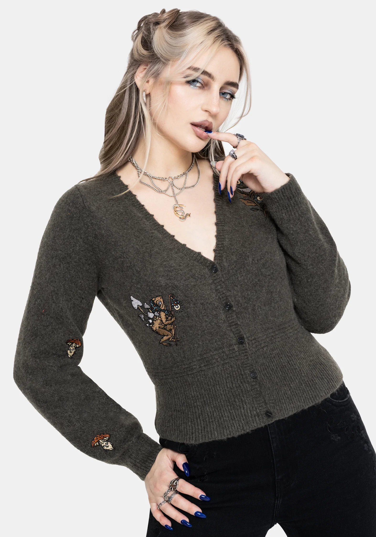Hexborn Baba Yaga V Neck Embroidered Knit Cardigan - Image 4