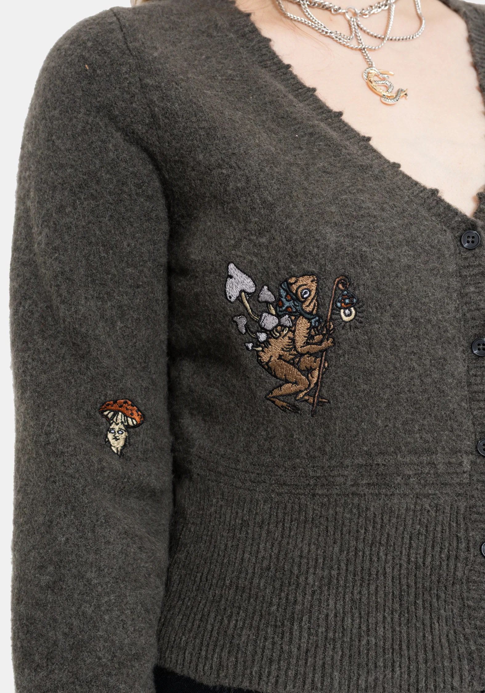 Hexborn Baba Yaga V Neck Embroidered Knit Cardigan - Image 5