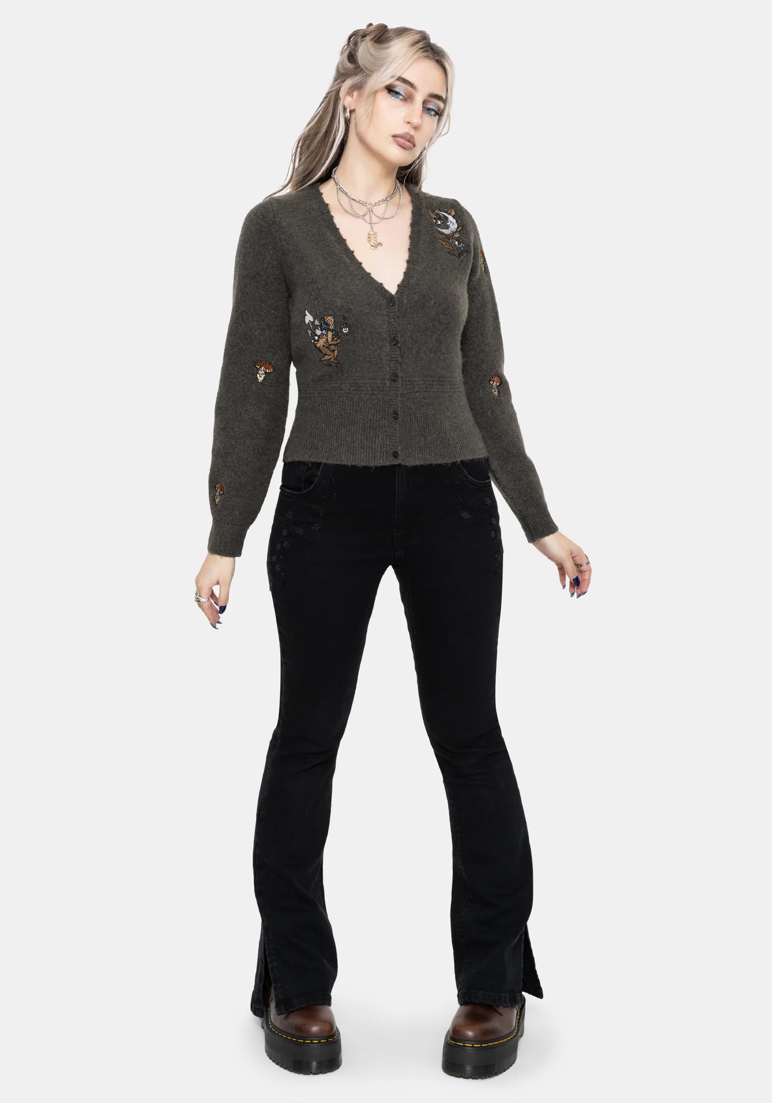 Hexborn Baba Yaga V Neck Embroidered Knit Cardigan - Image 6