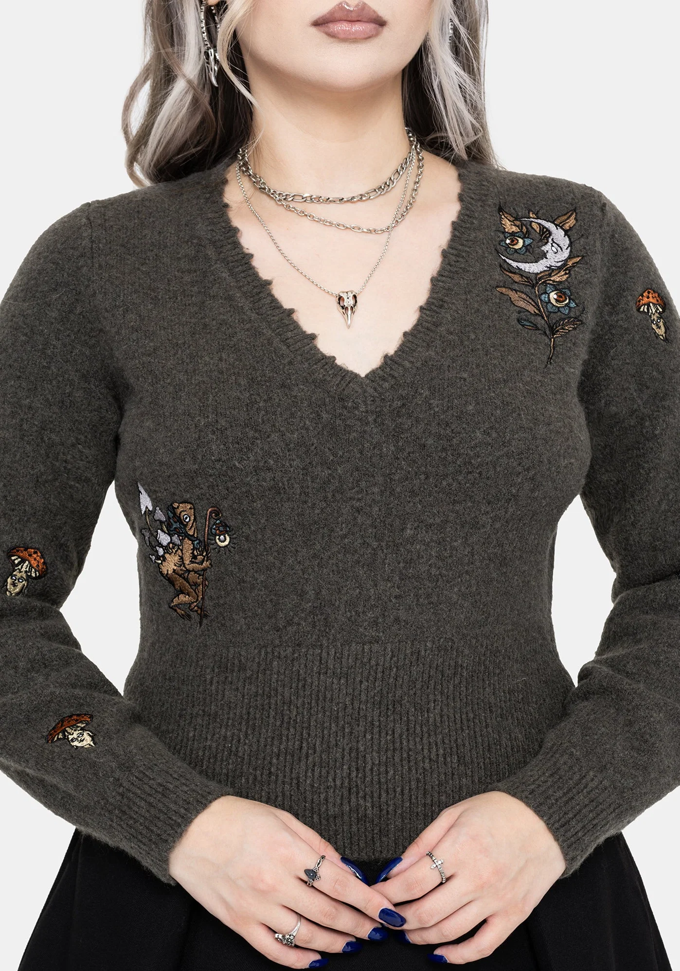 Hexborn Baba Yaga V Neck Embroidered Knit Jumper - Image 2