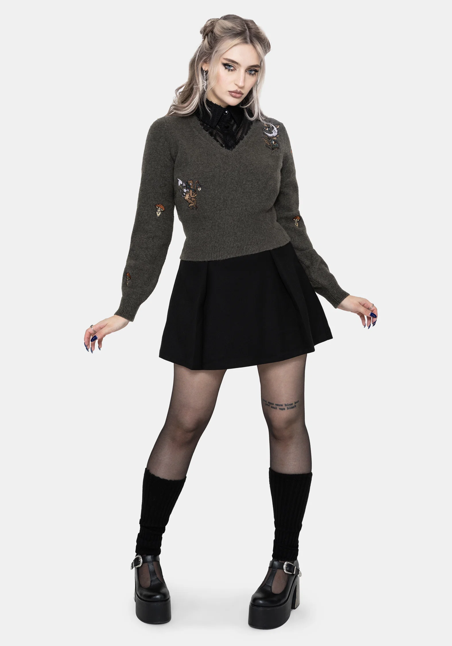 Hexborn Baba Yaga V Neck Embroidered Knit Jumper - Image 4