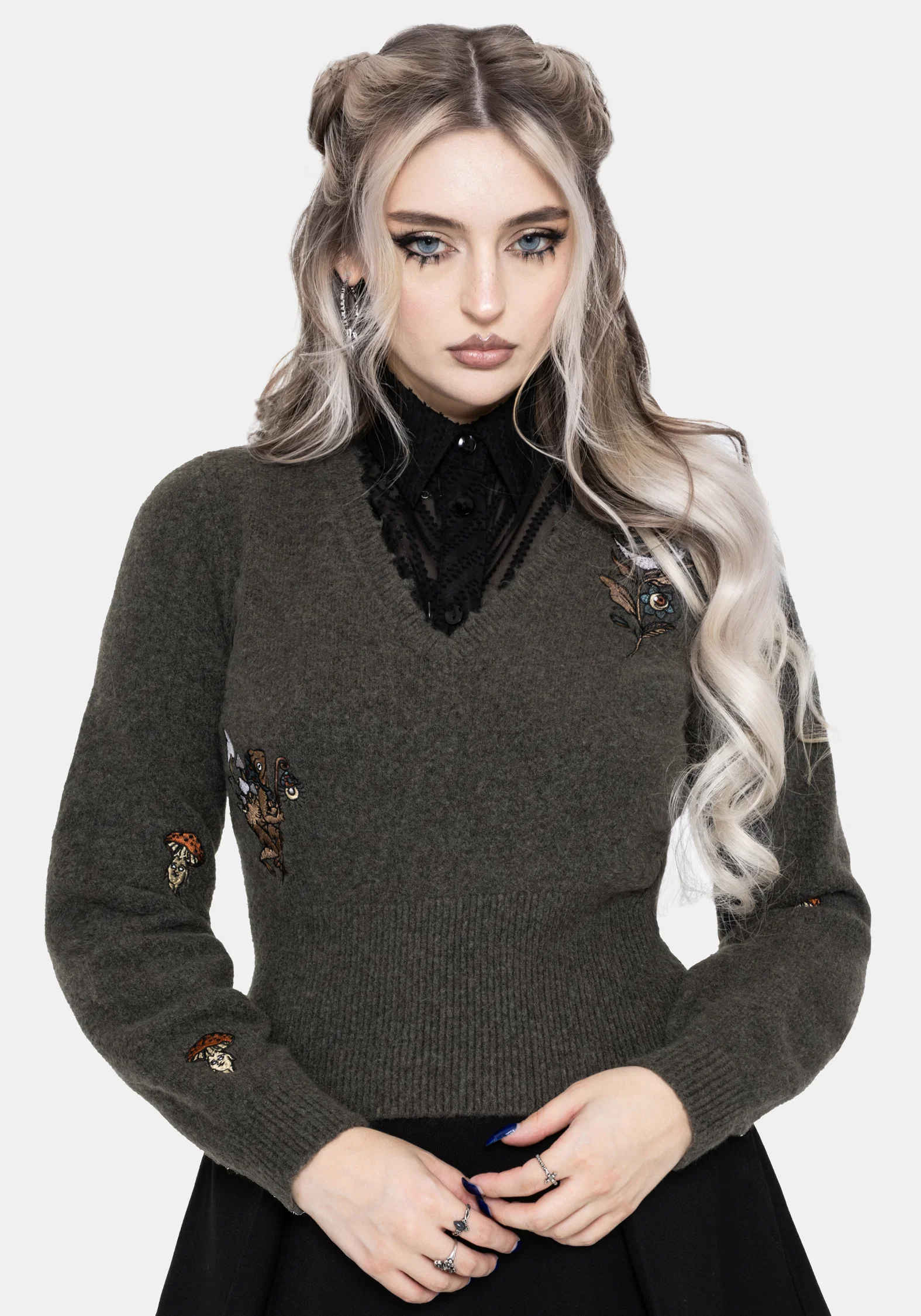 Hexborn Baba Yaga V Neck Embroidered Knit Jumper - Image 6