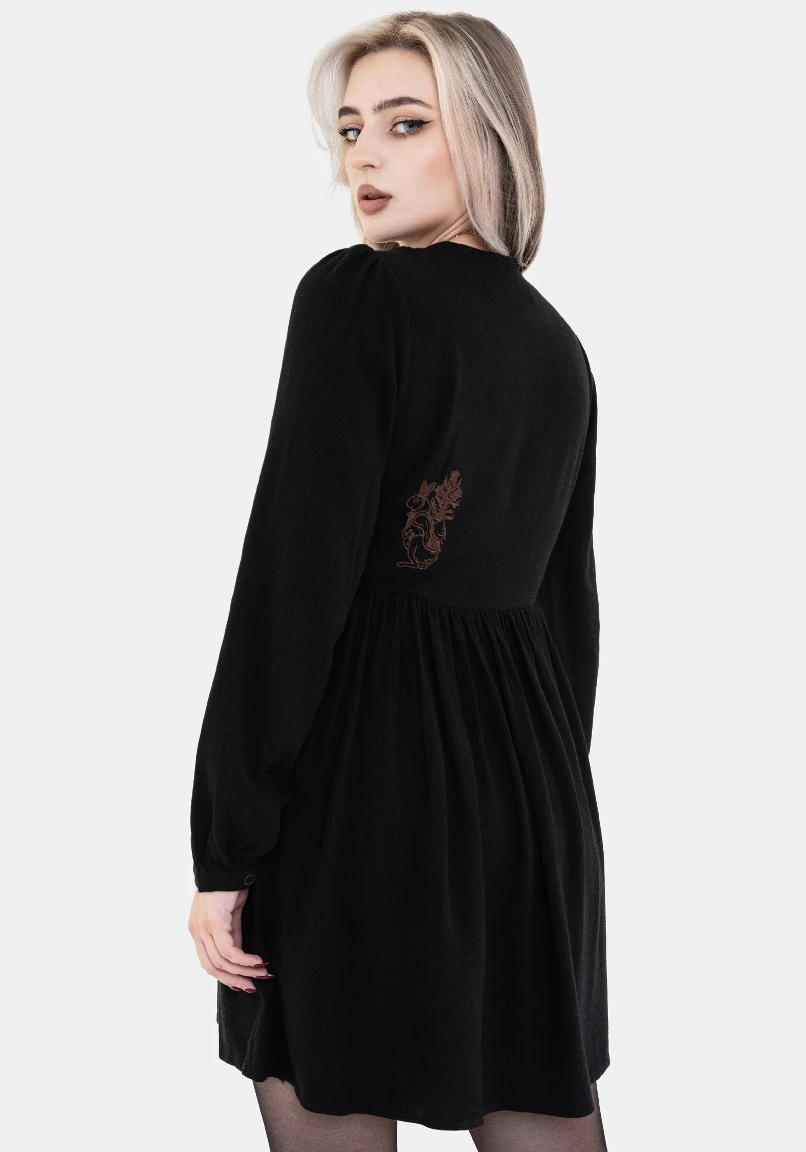 Hexborn Linen-Blend Baba Yaga Embroidered Long Sleeve Mini Dress - Image 3
