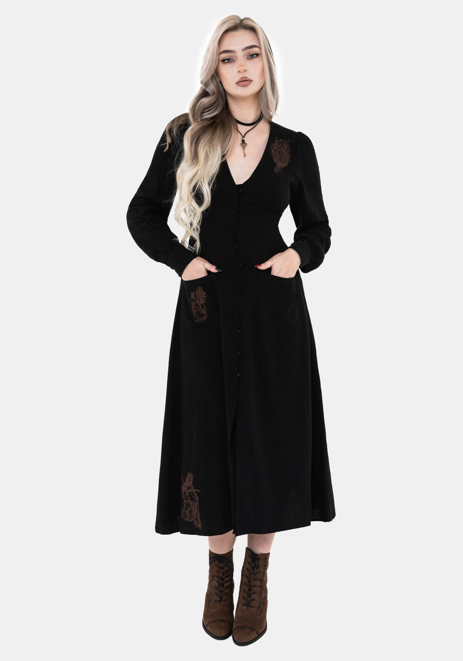 Hexborn Linen-Blend Baba Yaga Embroidered Midi Dress - Image 4