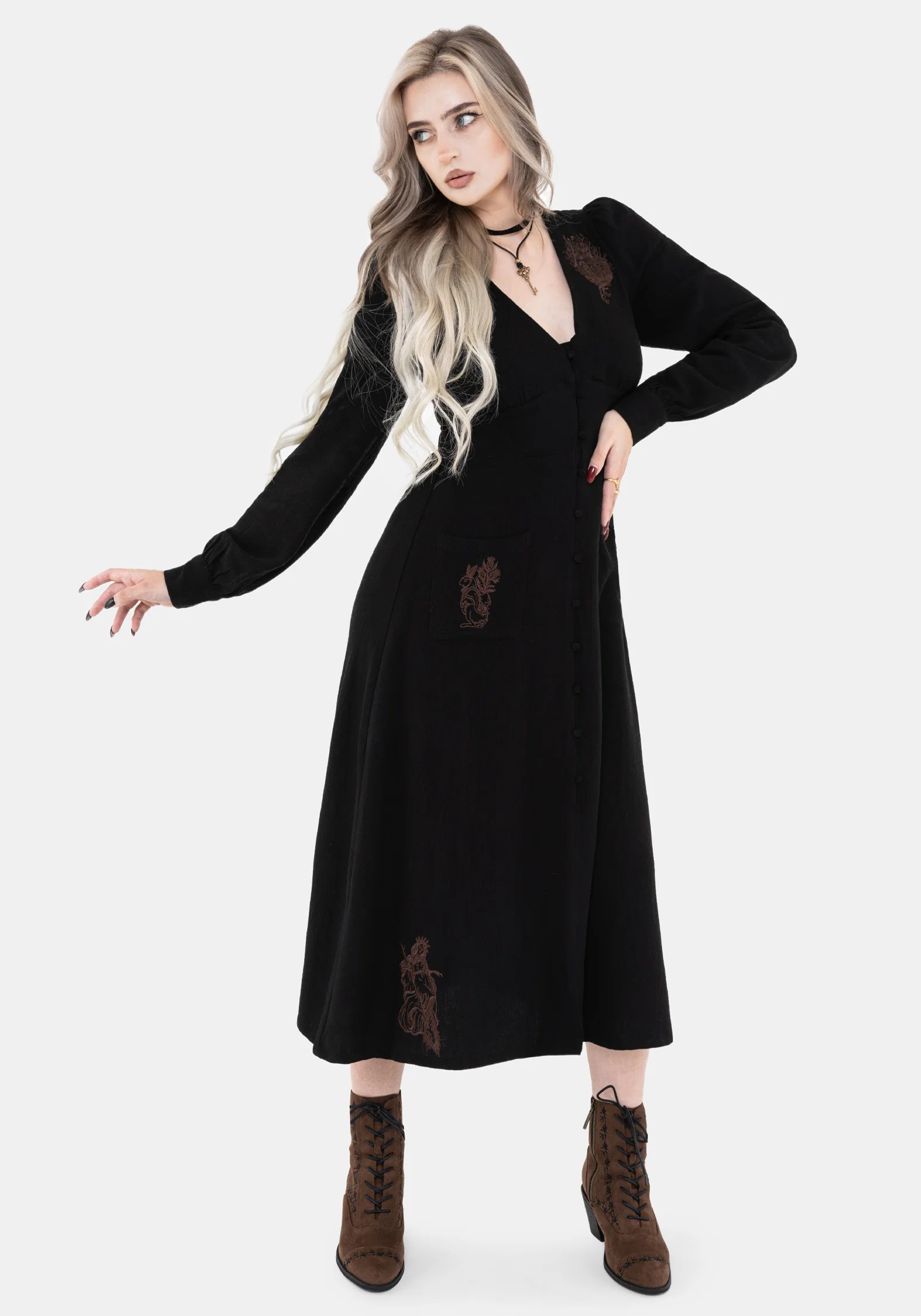 Hexborn Linen-Blend Baba Yaga Embroidered Midi Dress - Image 6
