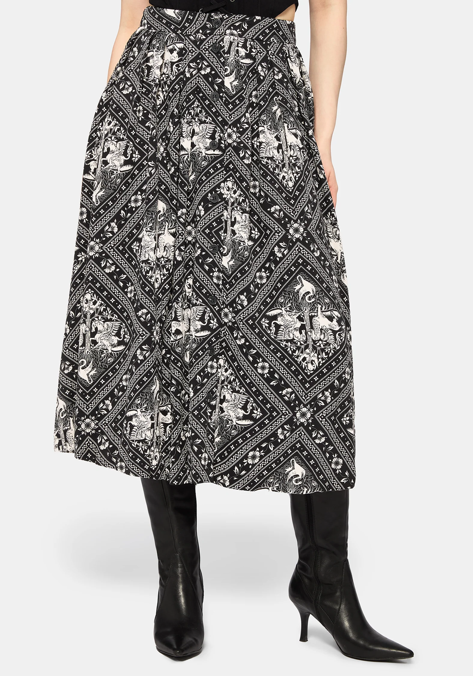 Hexweave Print Button Down Pleated Midi Skirt - Image 2