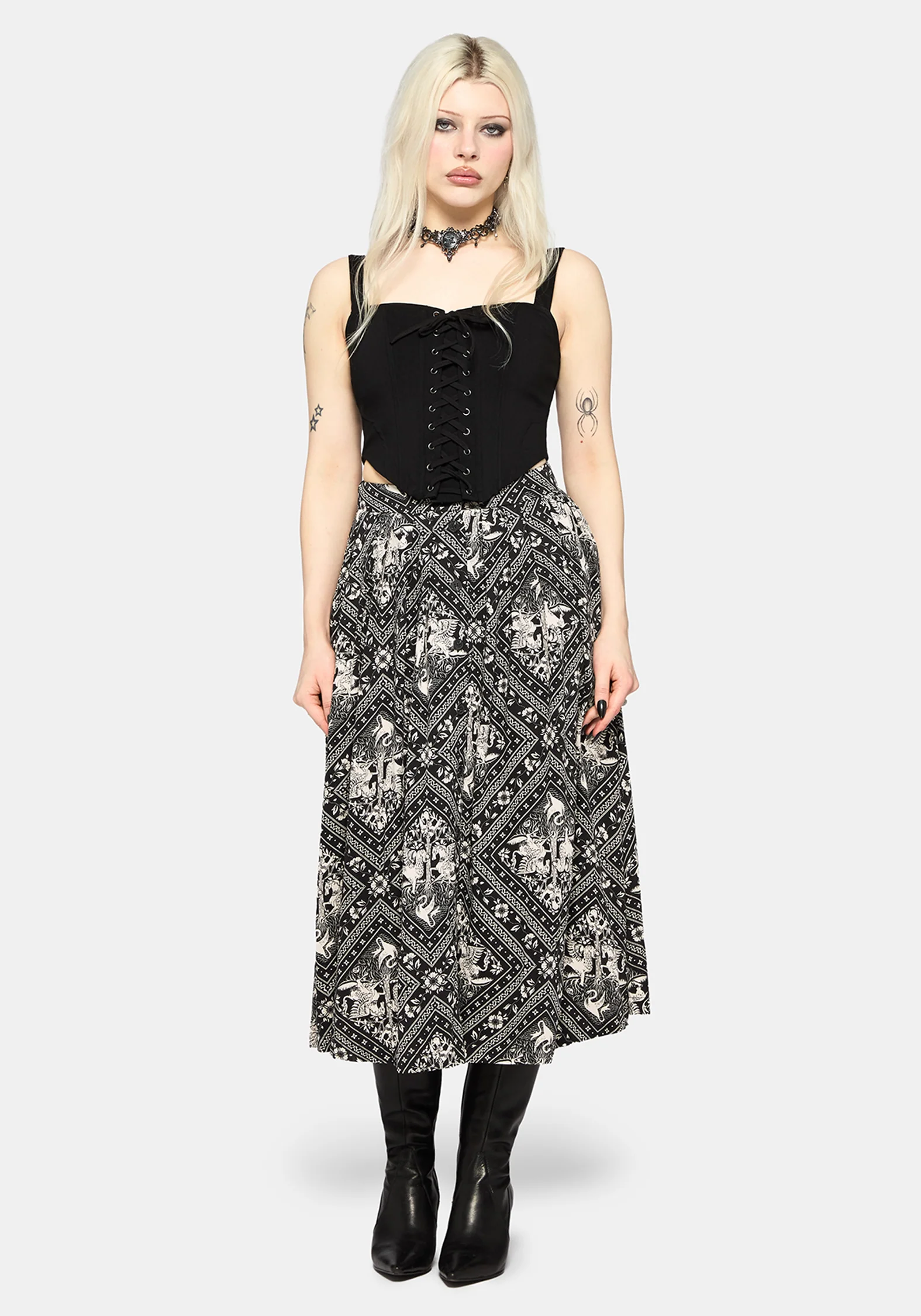 Hexweave Print Button Down Pleated Midi Skirt - Image 3