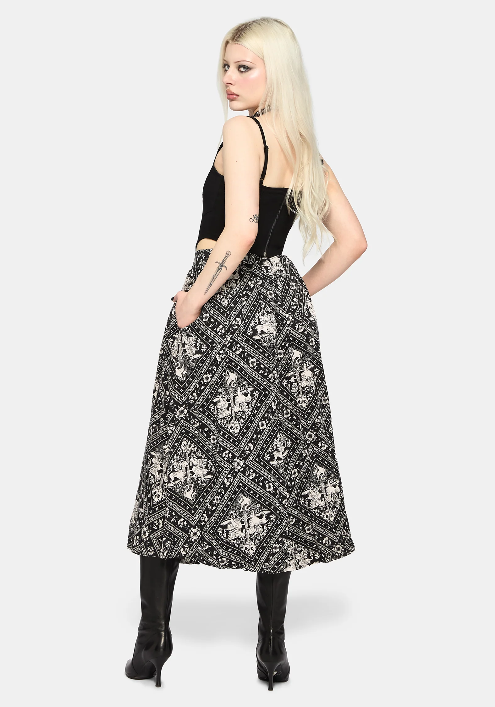 Hexweave Print Button Down Pleated Midi Skirt - Image 4