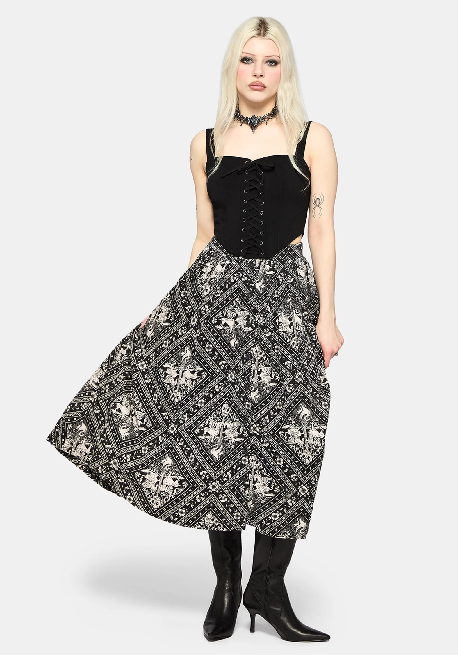 Hexweave Print Button Down Pleated Midi Skirt - Image 7