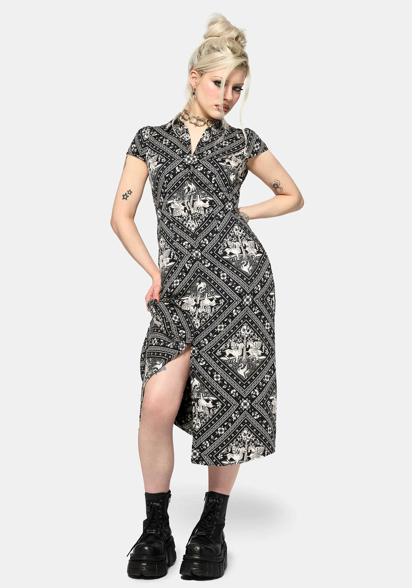 Hexweave Print Fitted Midi Shirt Dress - Image 2