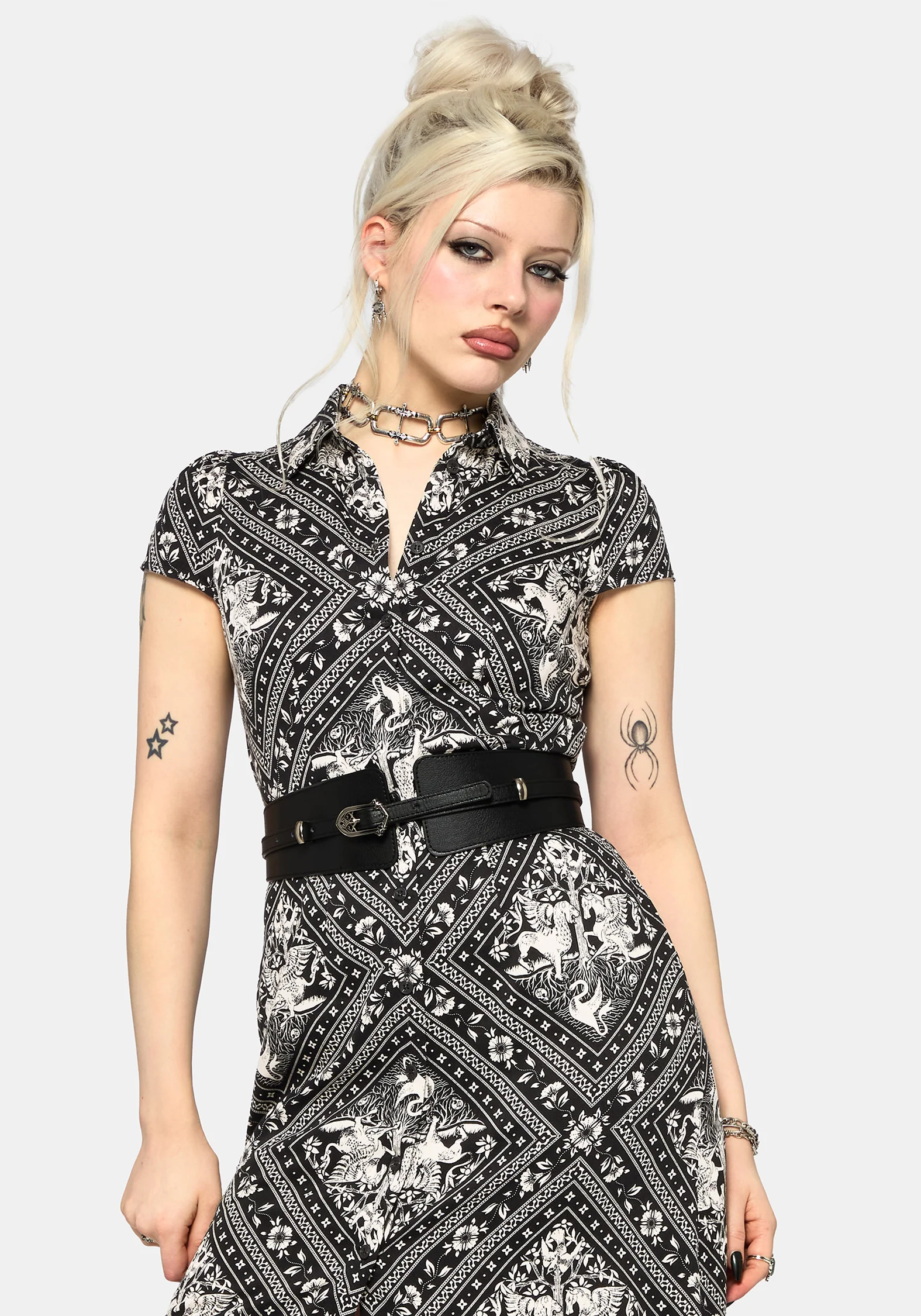 Hexweave Print Fitted Midi Shirt Dress - Image 3