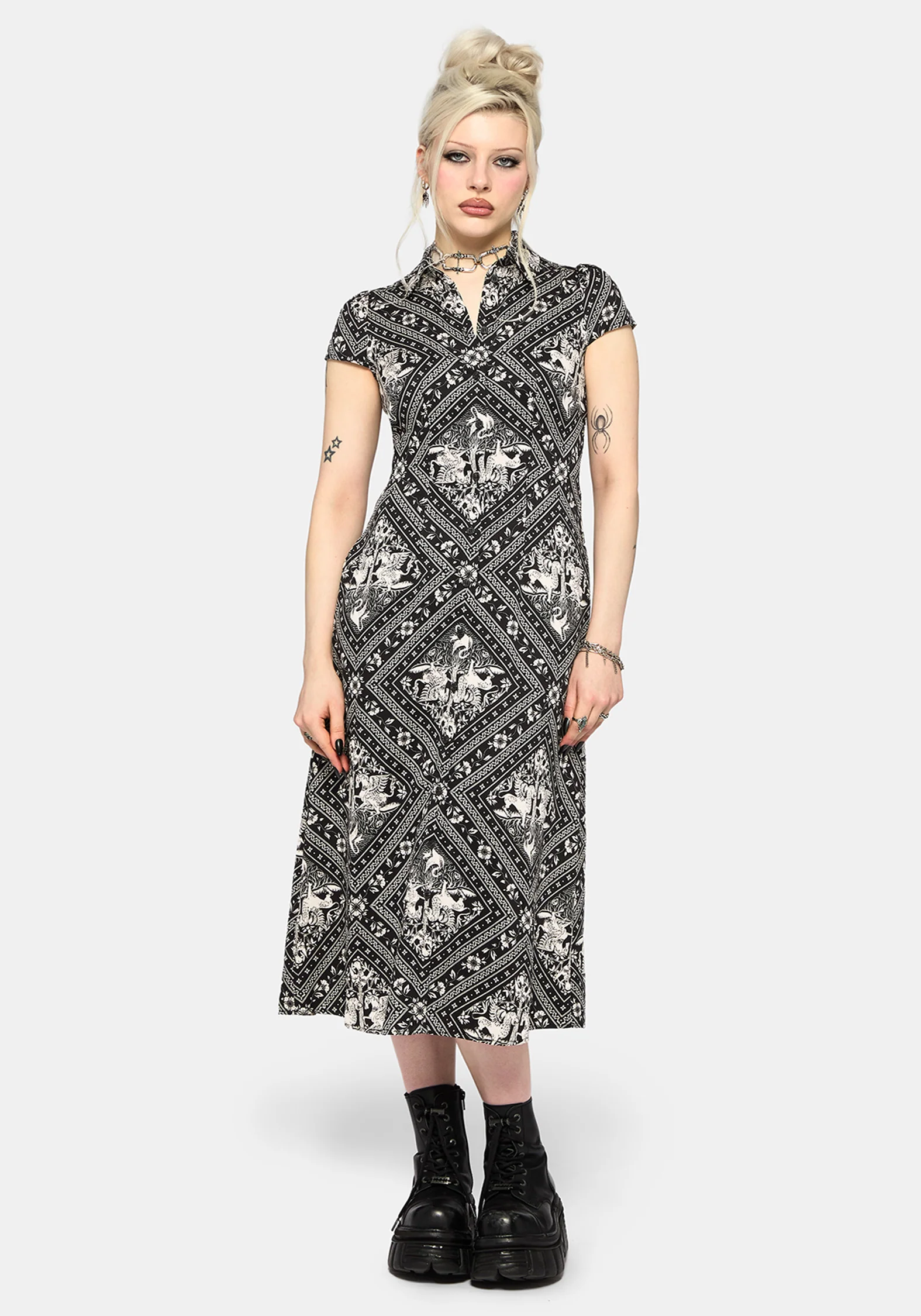 Hexweave Print Fitted Midi Shirt Dress - Image 6